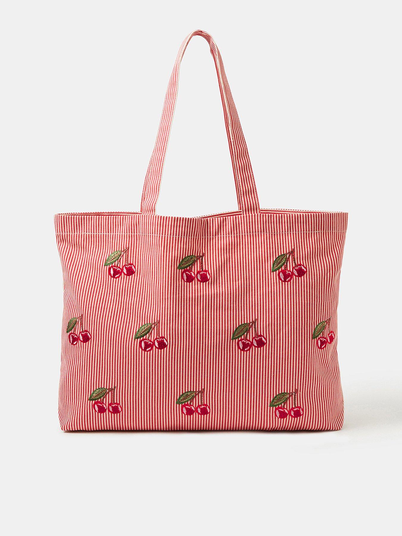Image 1 of 5 of Accessorize Cherry Stripe Shopper Bag