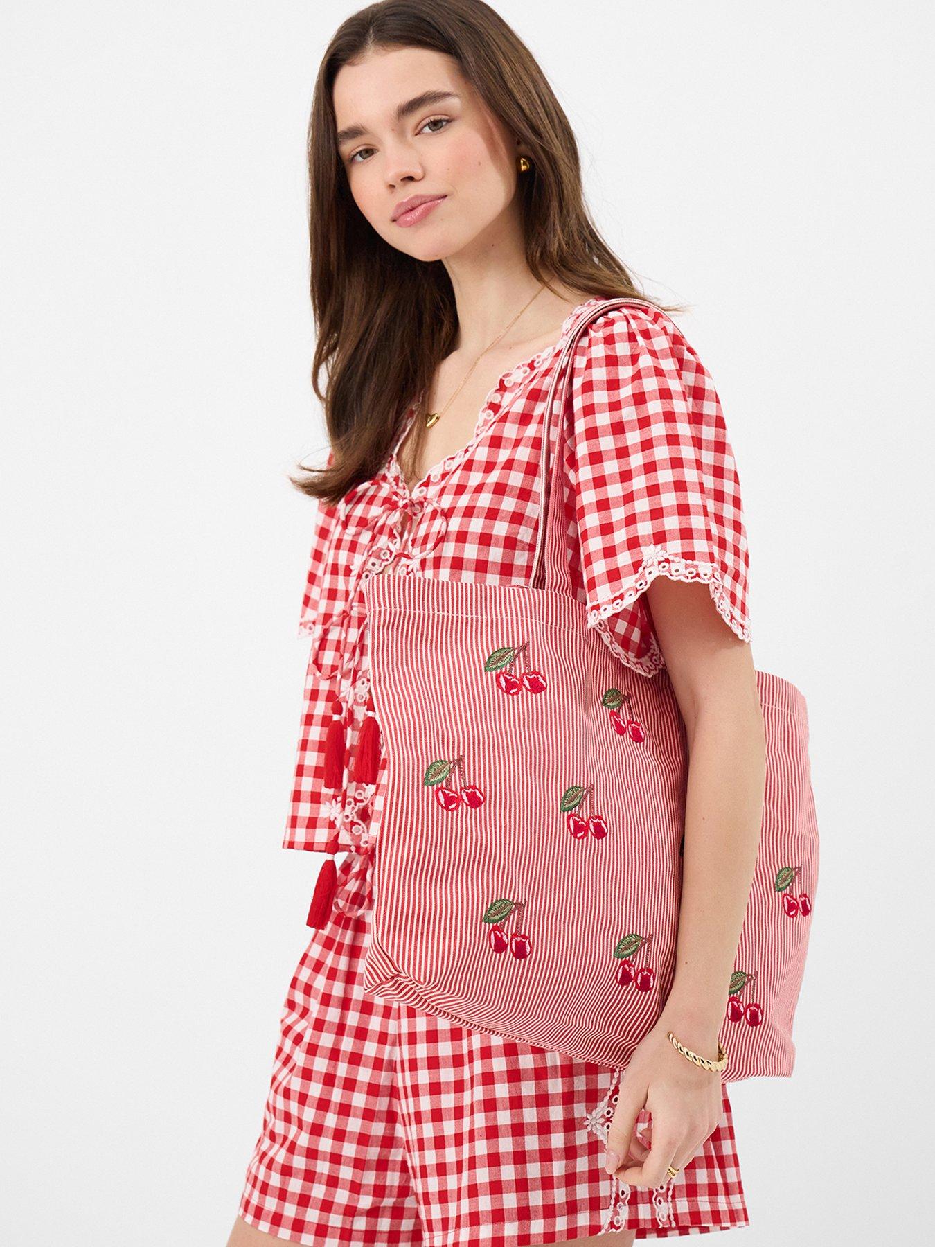 Image 2 of 5 of Accessorize Cherry Stripe Shopper Bag