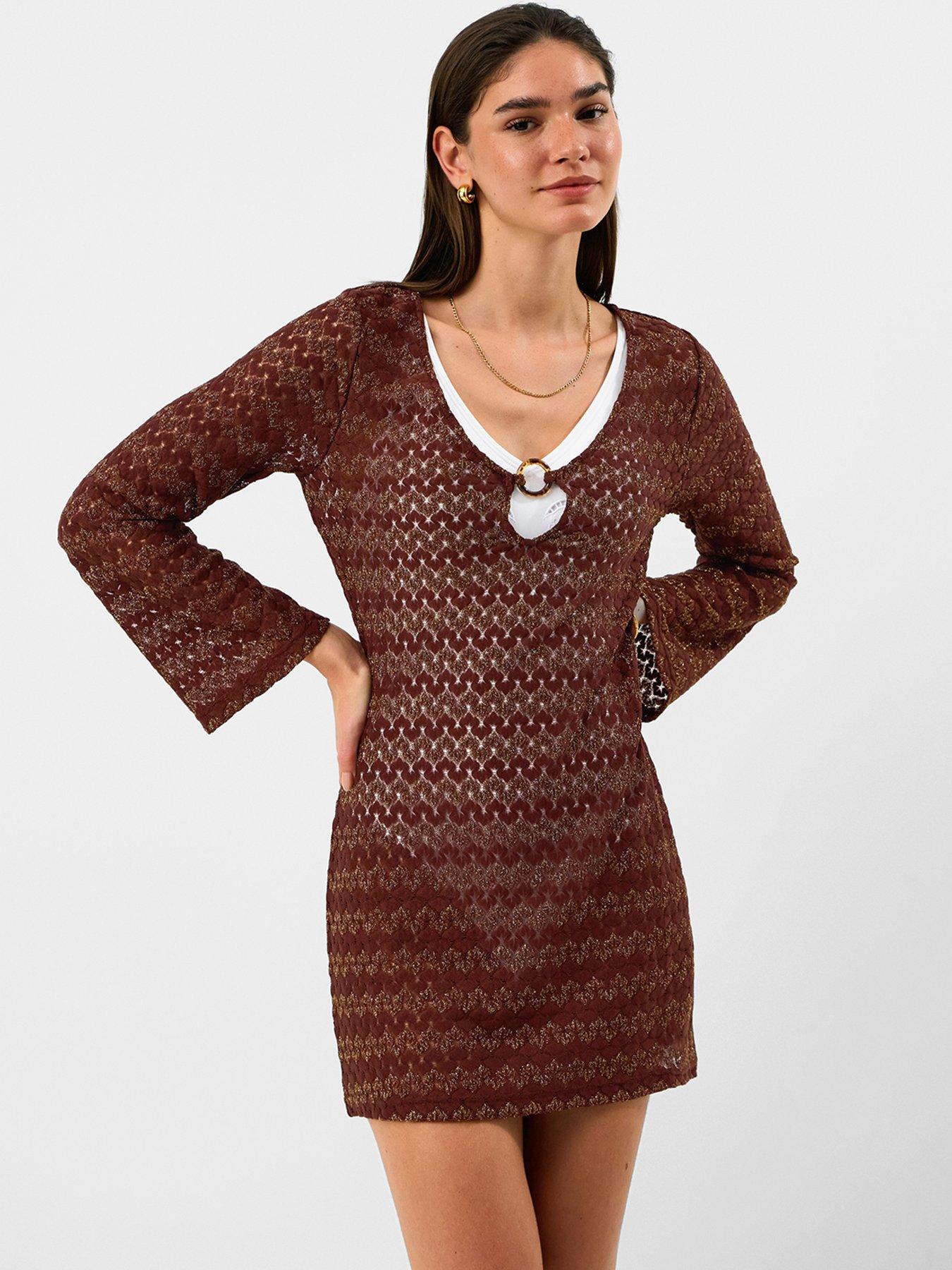 Accessorize Bronze Shimmer Crochet Cover Up - Brown