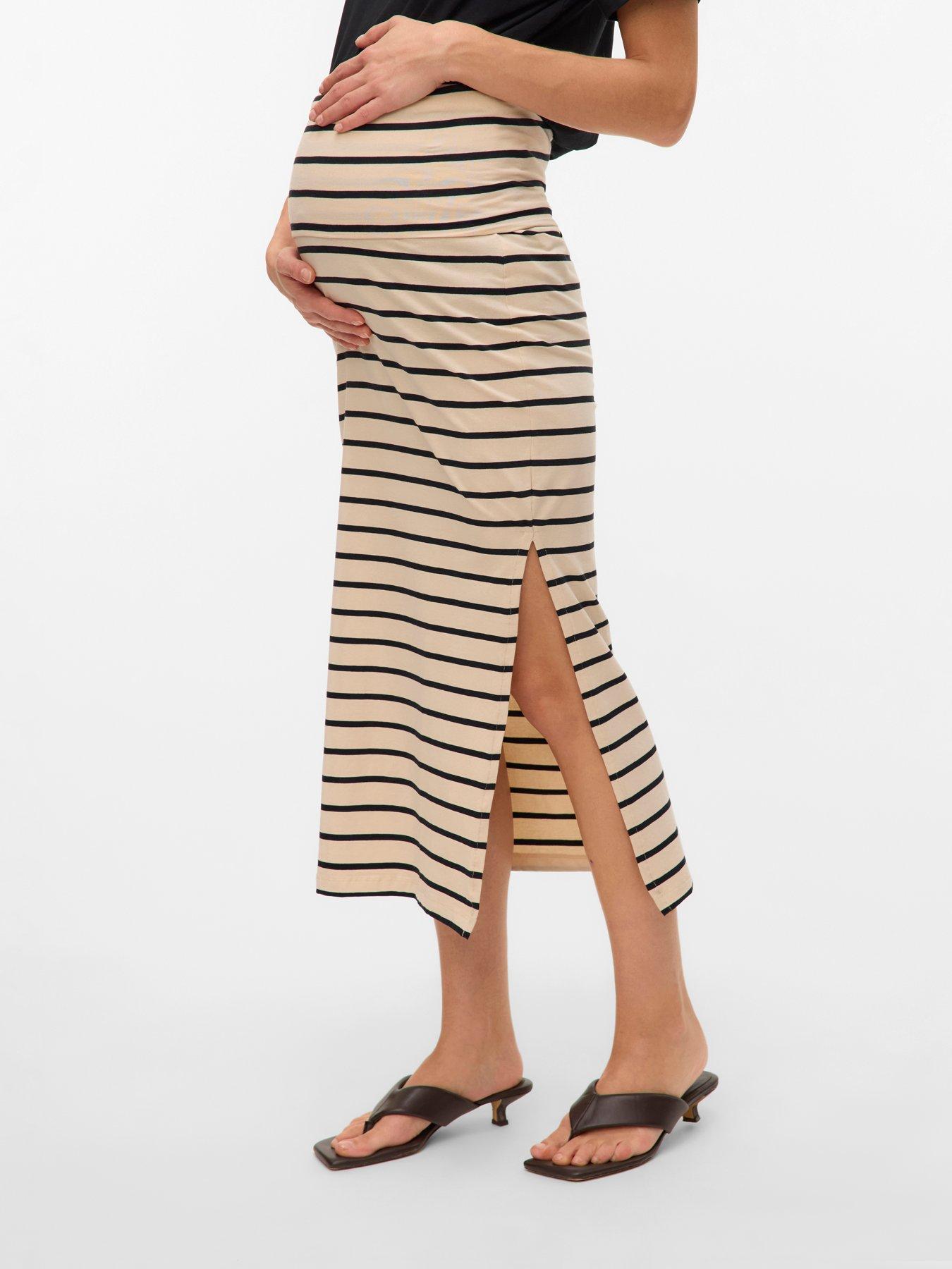 Mamalicious Maternity Tube Maxi Skirt - Striped - White