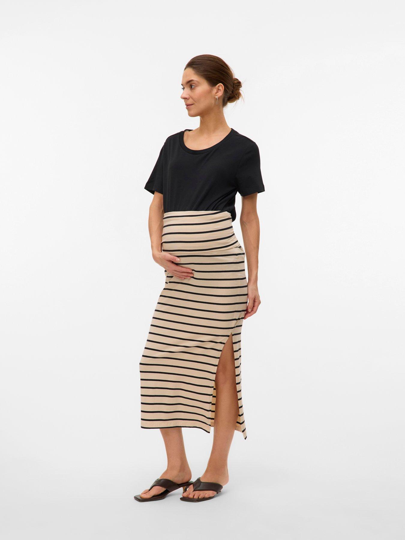 Image 3 of 6 of Mamalicious Maternity Tube Maxi Skirt - Striped - White