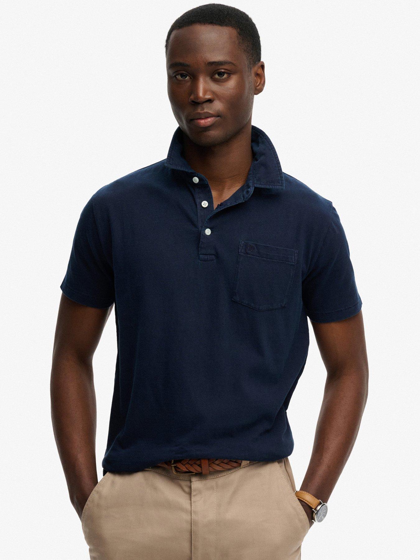 Superdry Classic Cotton Linen Short Sleeve Polo Top - Navy