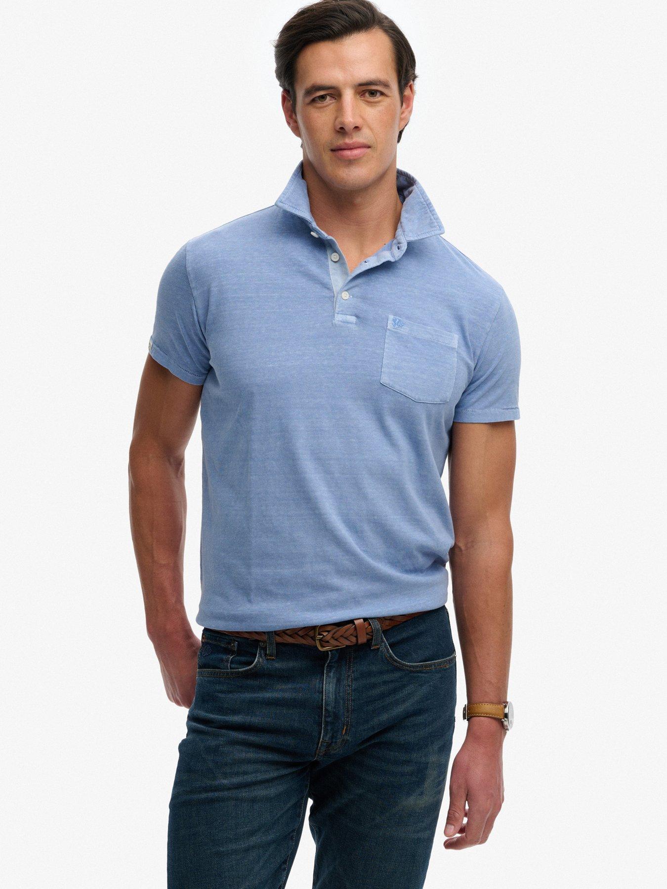 Superdry Classic Cotton Linen Short Sleeve Polo Shirt - Blue