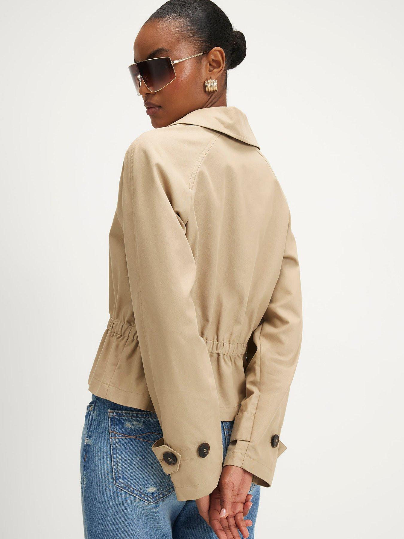 Image 2 of 4 of River Island Waisted Cropped Trench Coat - Beige