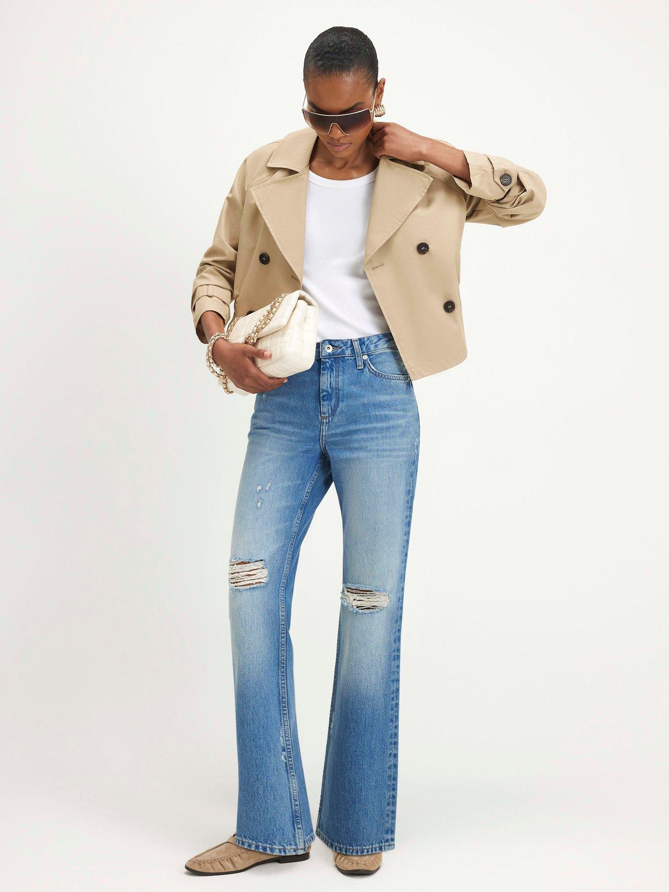Image 3 of 4 of River Island Waisted Cropped Trench Coat - Beige