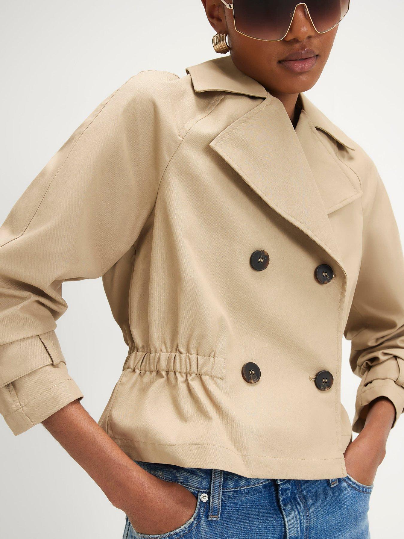 Image 4 of 4 of River Island Waisted Cropped Trench Coat - Beige