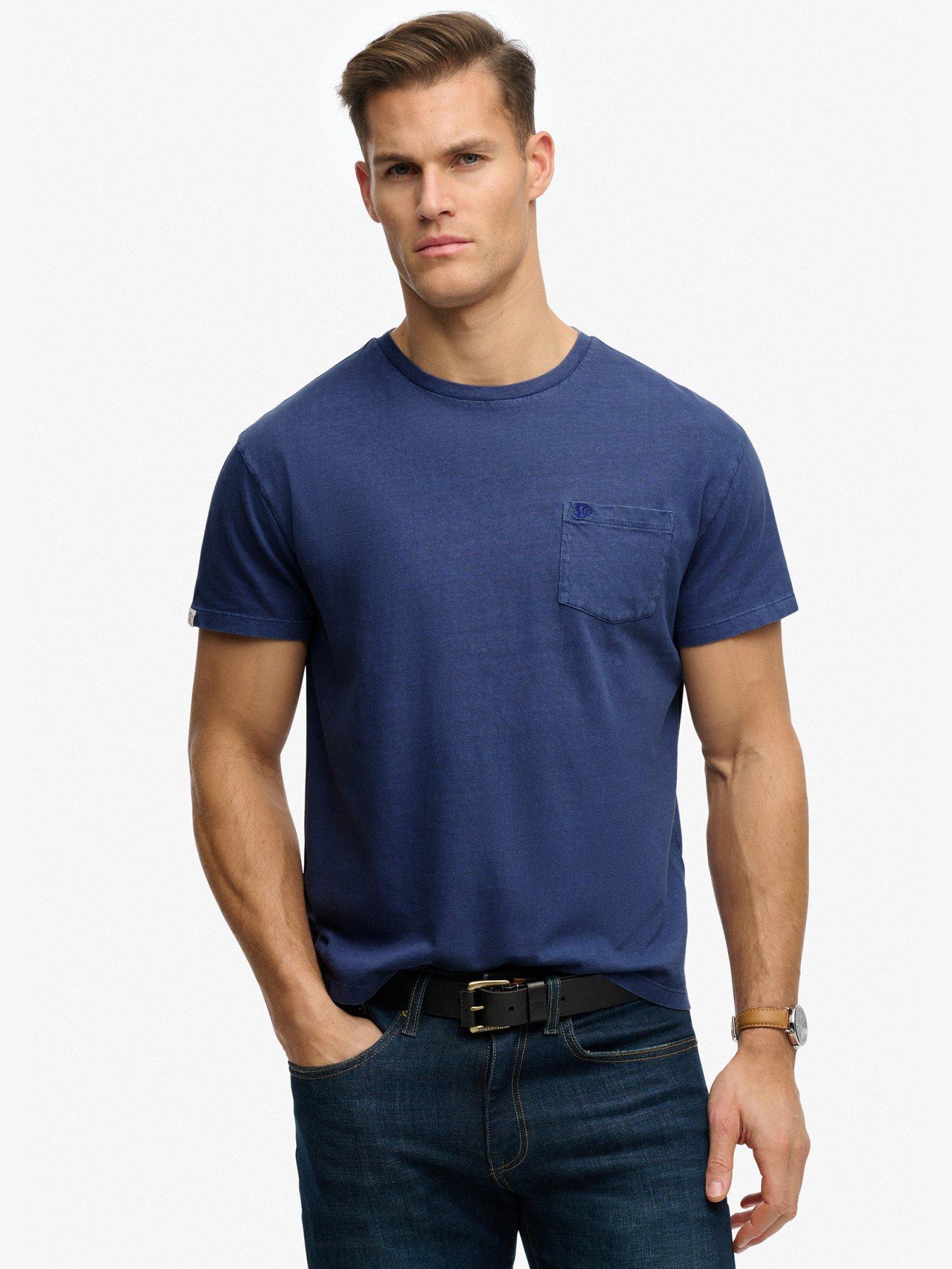 Image 1 of 6 of Superdry Cotton Classic Linen Pocket T-Shirt - Blue