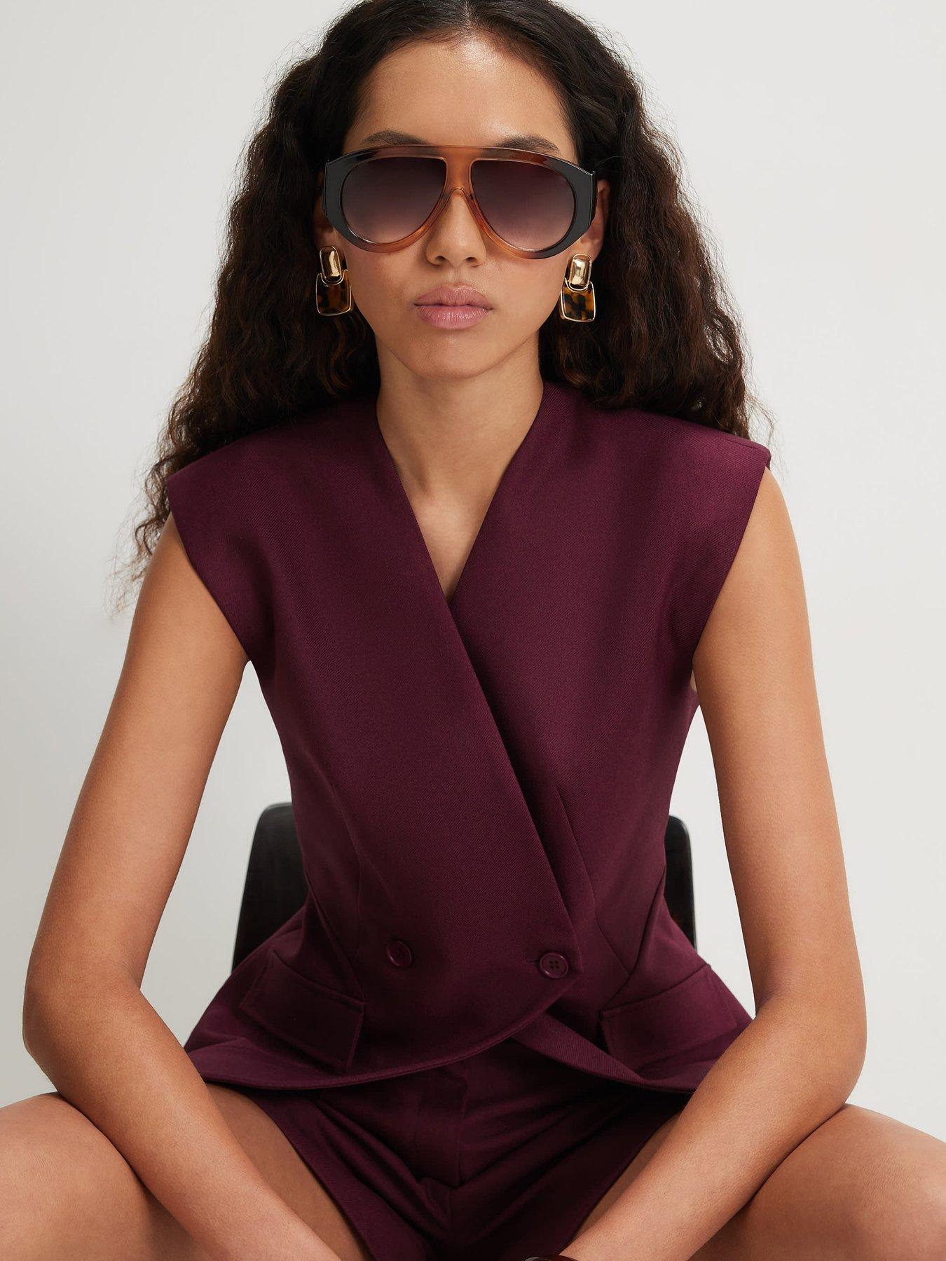 River Island Double Breasted Cinched Waistcoat - Red