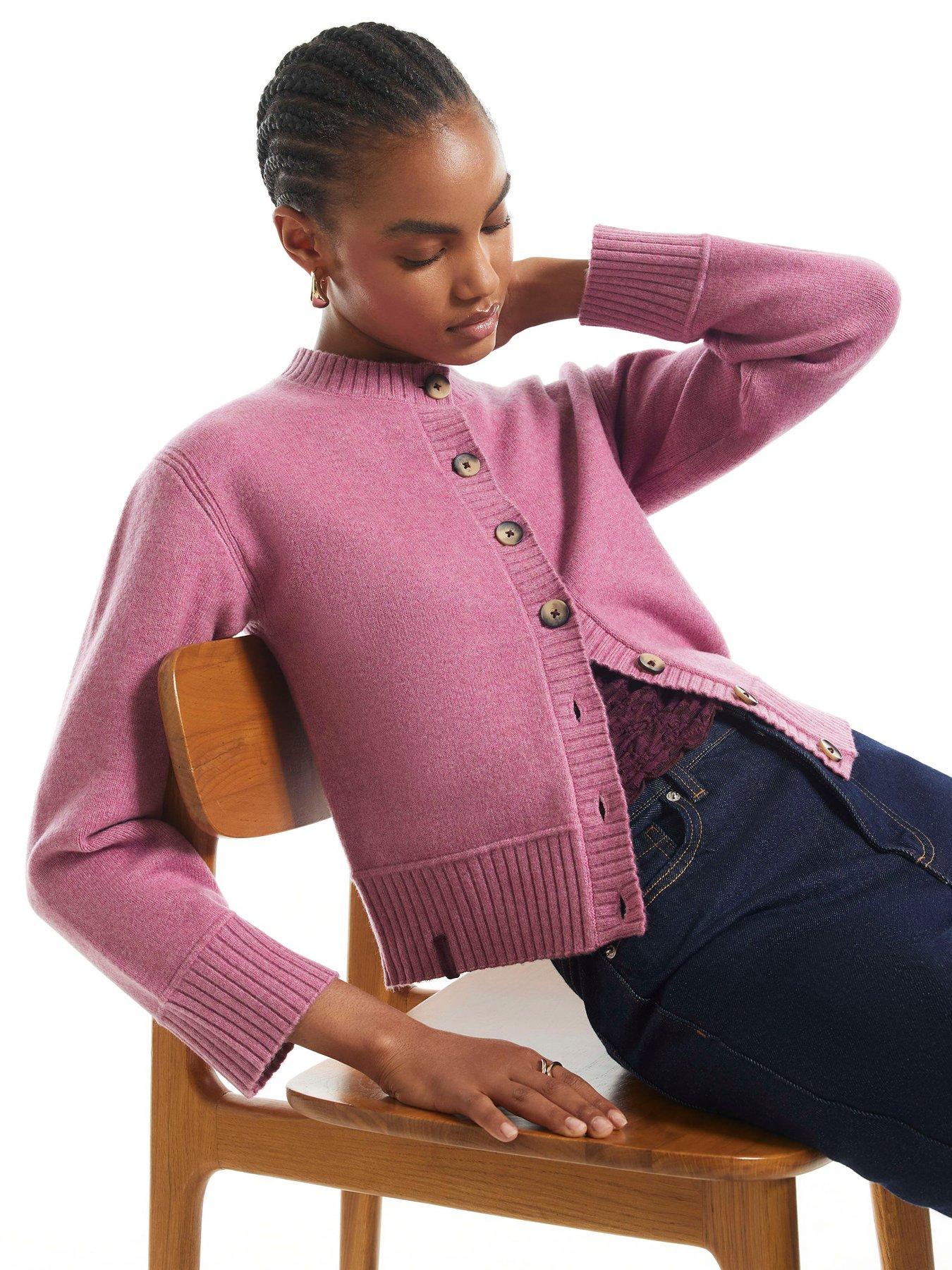 Image 4 of 6 of River Island Womens Cosy Ribbed Trim Cardigan - Pink
