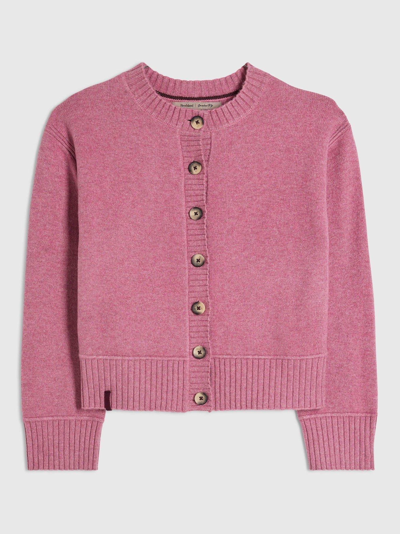 Image 6 of 6 of River Island Womens Cosy Ribbed Trim Cardigan - Pink