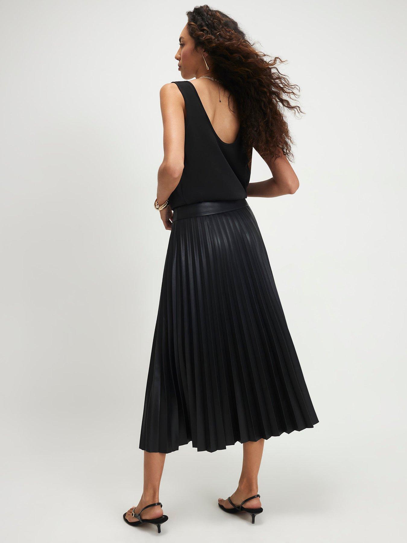 Image 2 of 6 of River Island Popper Front Pleated Midi Skirt - Black