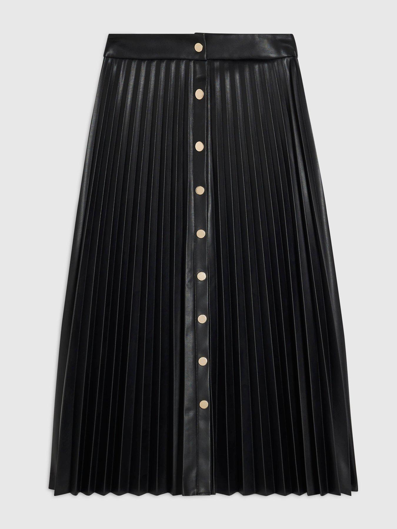 Image 5 of 6 of River Island Popper Front Pleated Midi Skirt - Black