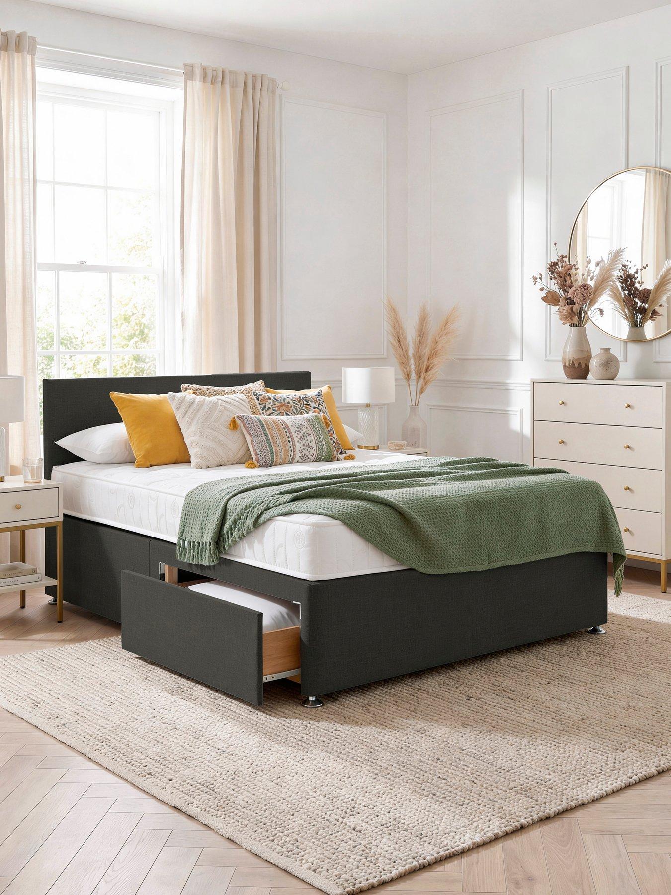 Airsprung Essentials Bed Base  &  Medium / Firm Mattress Set - Sg N/s