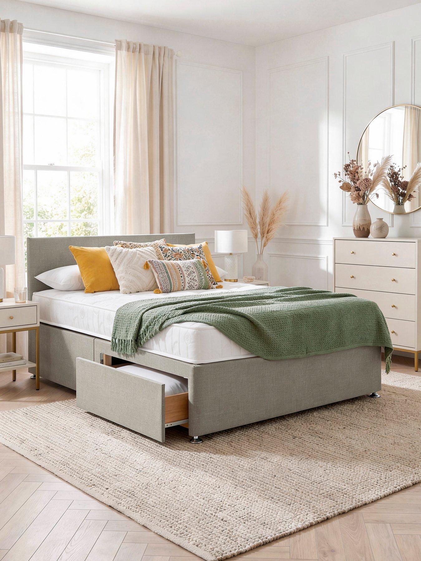 Airsprung Essentials Bed Base  &  Medium / Firm Mattress Set - Sg N/s