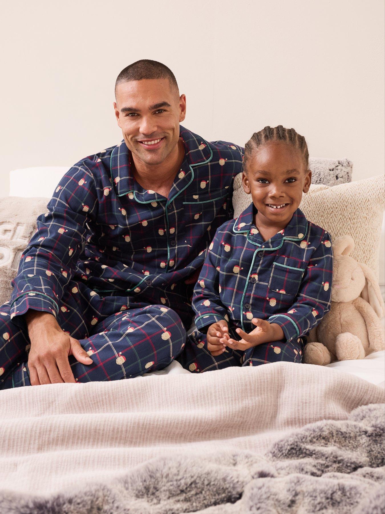 Image 1 of 7 of The Very Collection Mens Family Christmas Pyjama Woven Printed Santa Revere Set - Navy