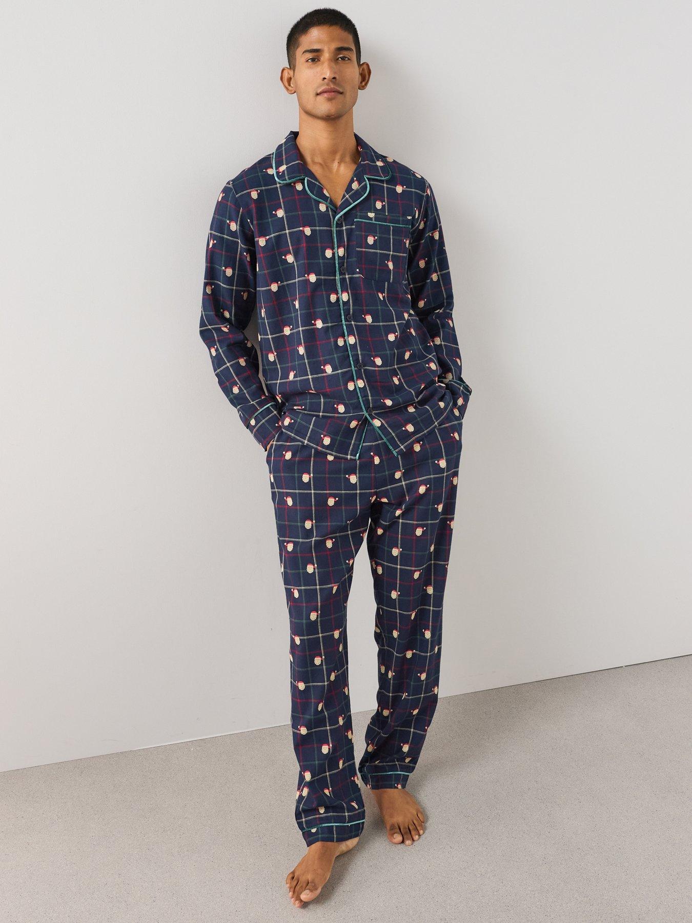 Image 2 of 7 of The Very Collection Mens Family Christmas Pyjama Woven Printed Santa Revere Set - Navy