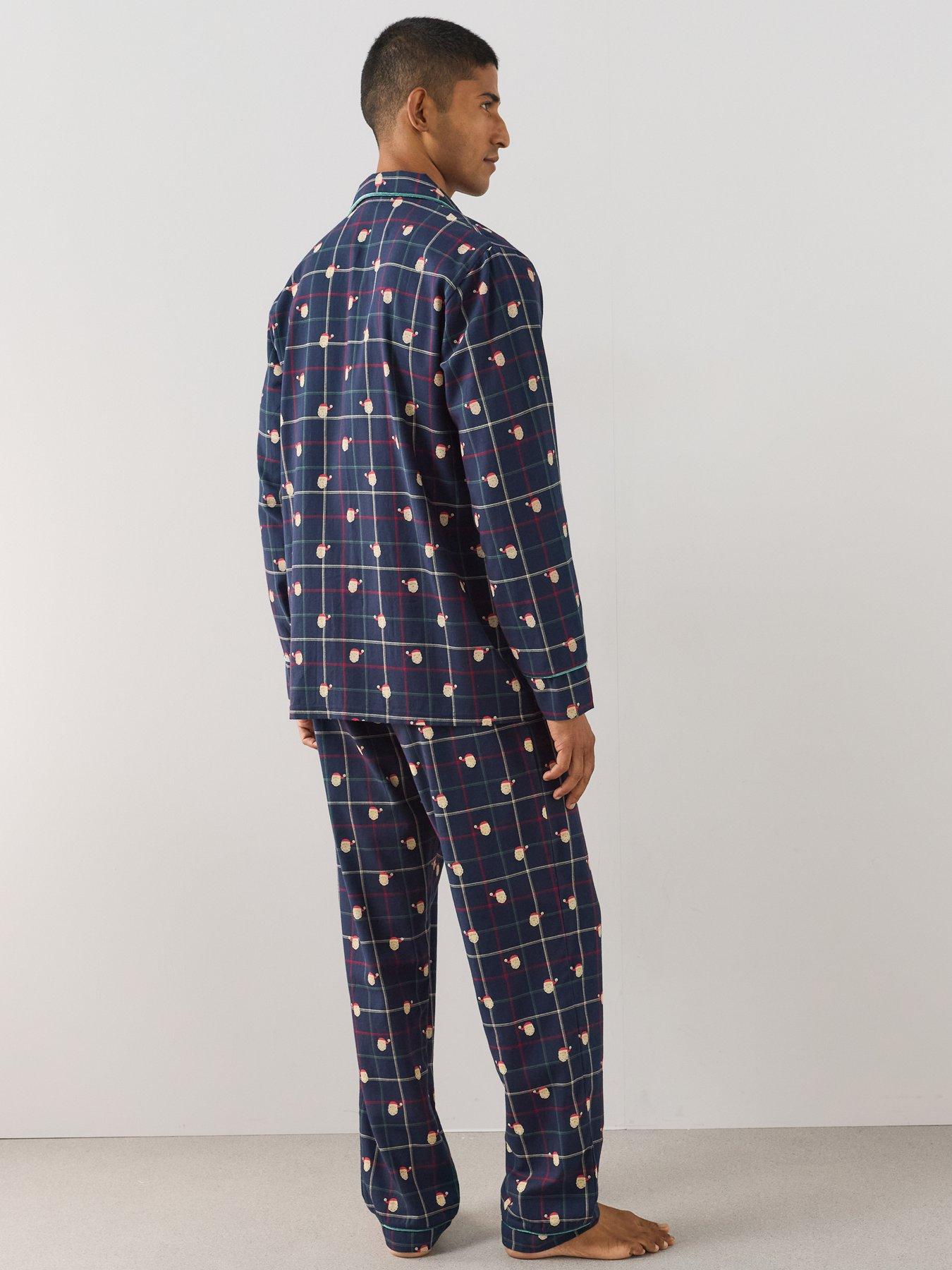 Image 3 of 7 of The Very Collection Mens Family Christmas Pyjama Woven Printed Santa Revere Set - Navy