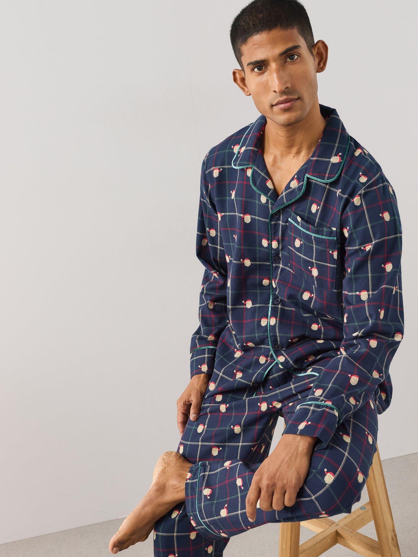 Image 5 of 7 of The Very Collection Mens Family Christmas Pyjama Woven Printed Santa Revere Set - Navy