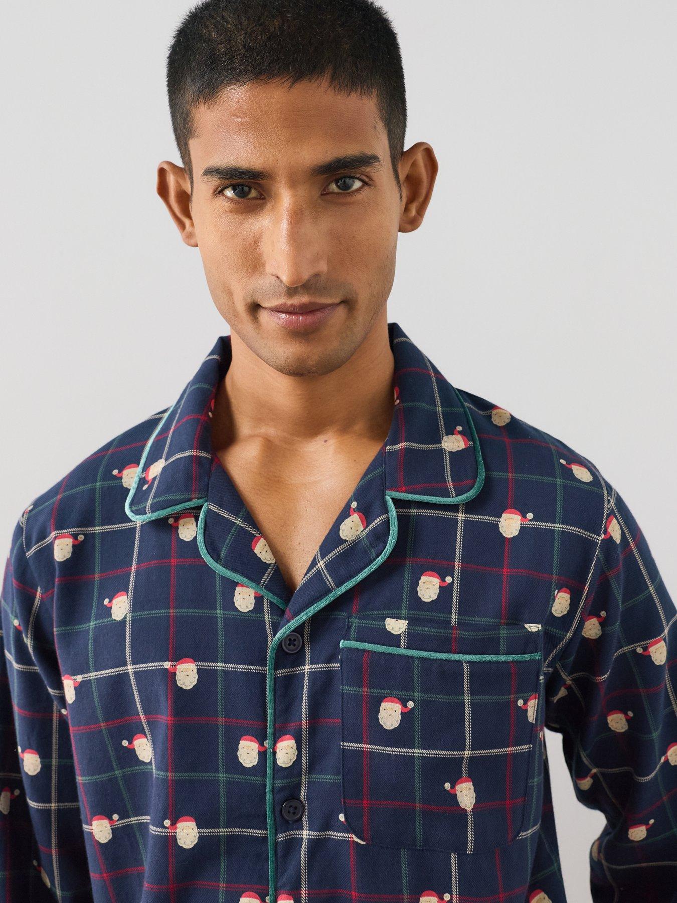Image 6 of 7 of The Very Collection Mens Family Christmas Pyjama Woven Printed Santa Revere Set - Navy