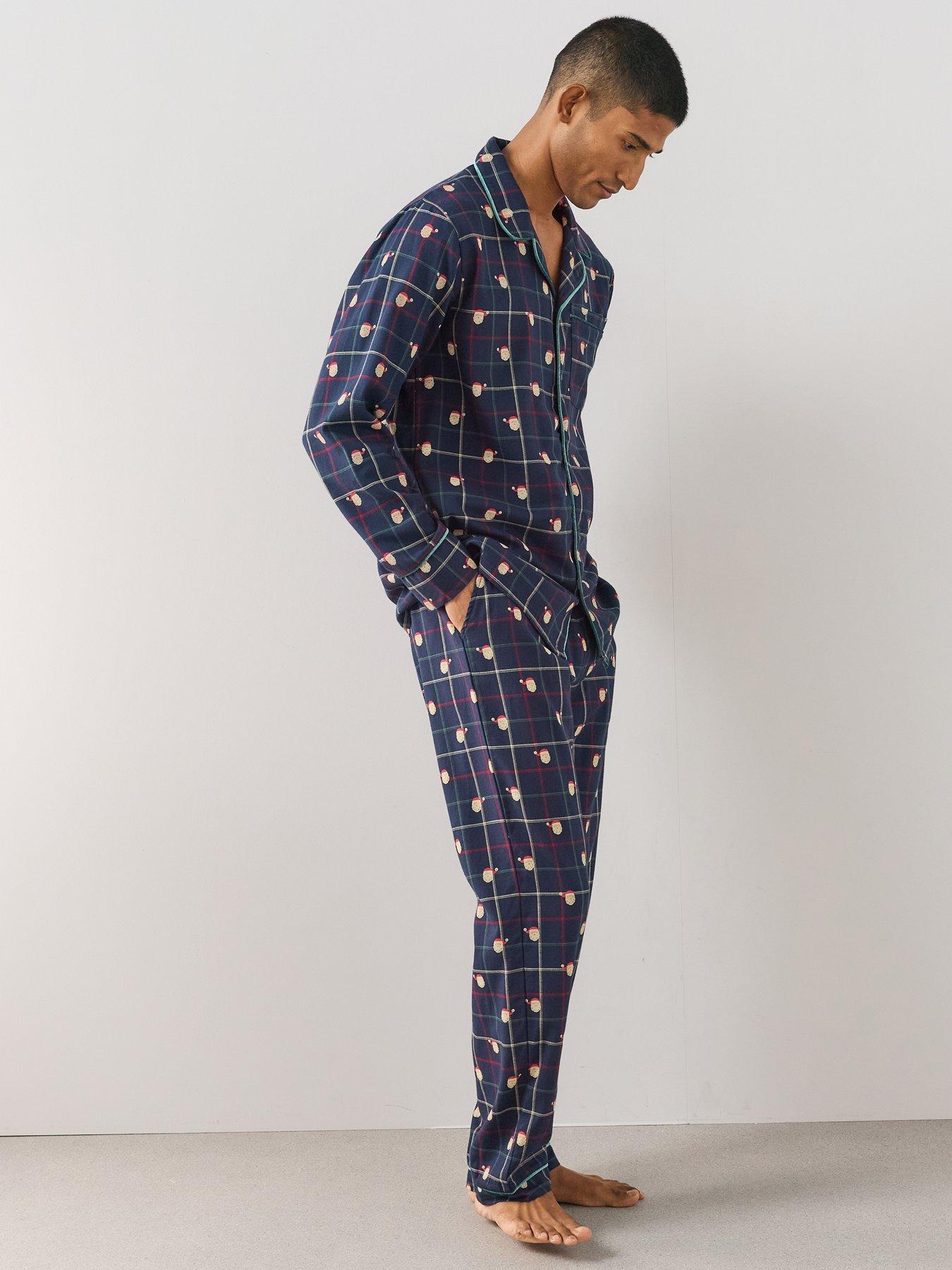Image 7 of 7 of The Very Collection Mens Family Christmas Pyjama Woven Printed Santa Revere Set - Navy