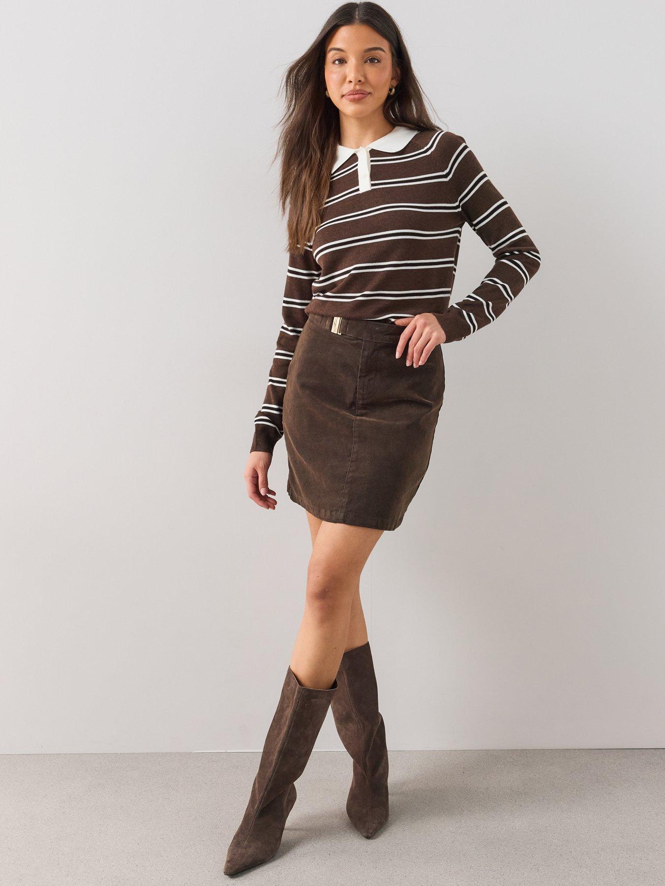 Image 3 of 6 of The Very Collection Hardware Detail Mole Skin Mini Skirt - Brown
