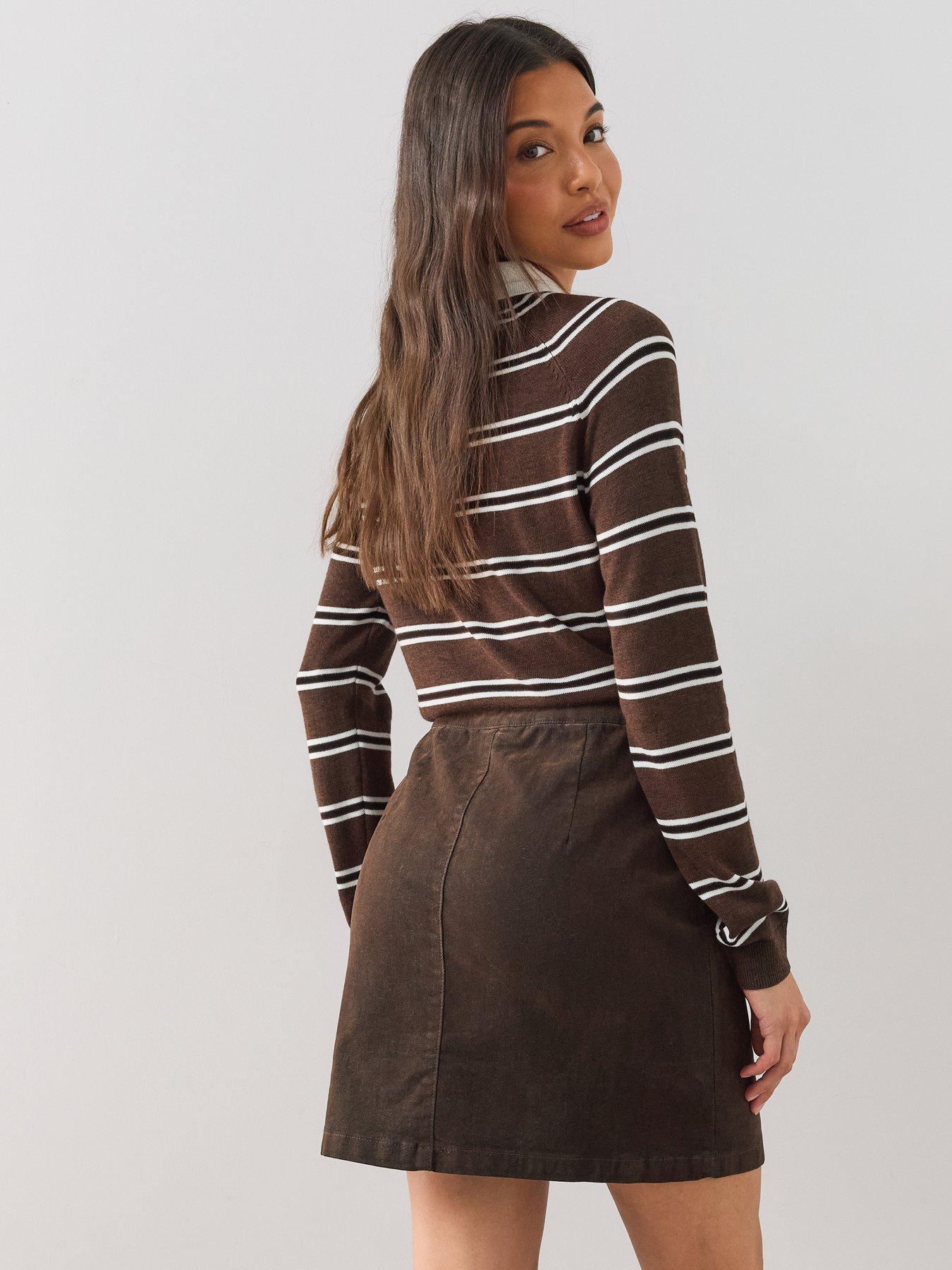 Image 5 of 6 of The Very Collection Hardware Detail Mole Skin Mini Skirt - Brown