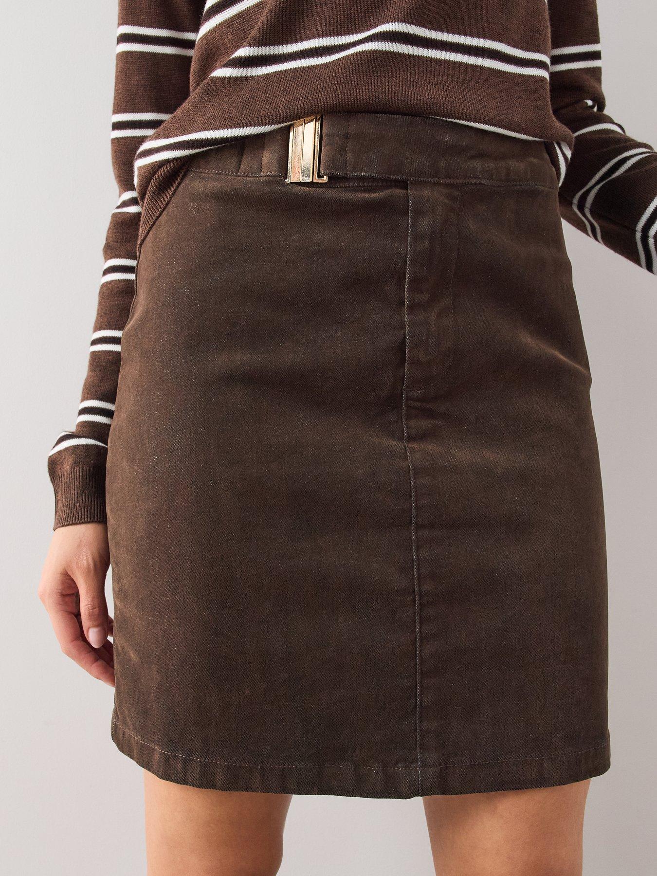 Image 6 of 6 of The Very Collection Hardware Detail Mole Skin Mini Skirt - Brown