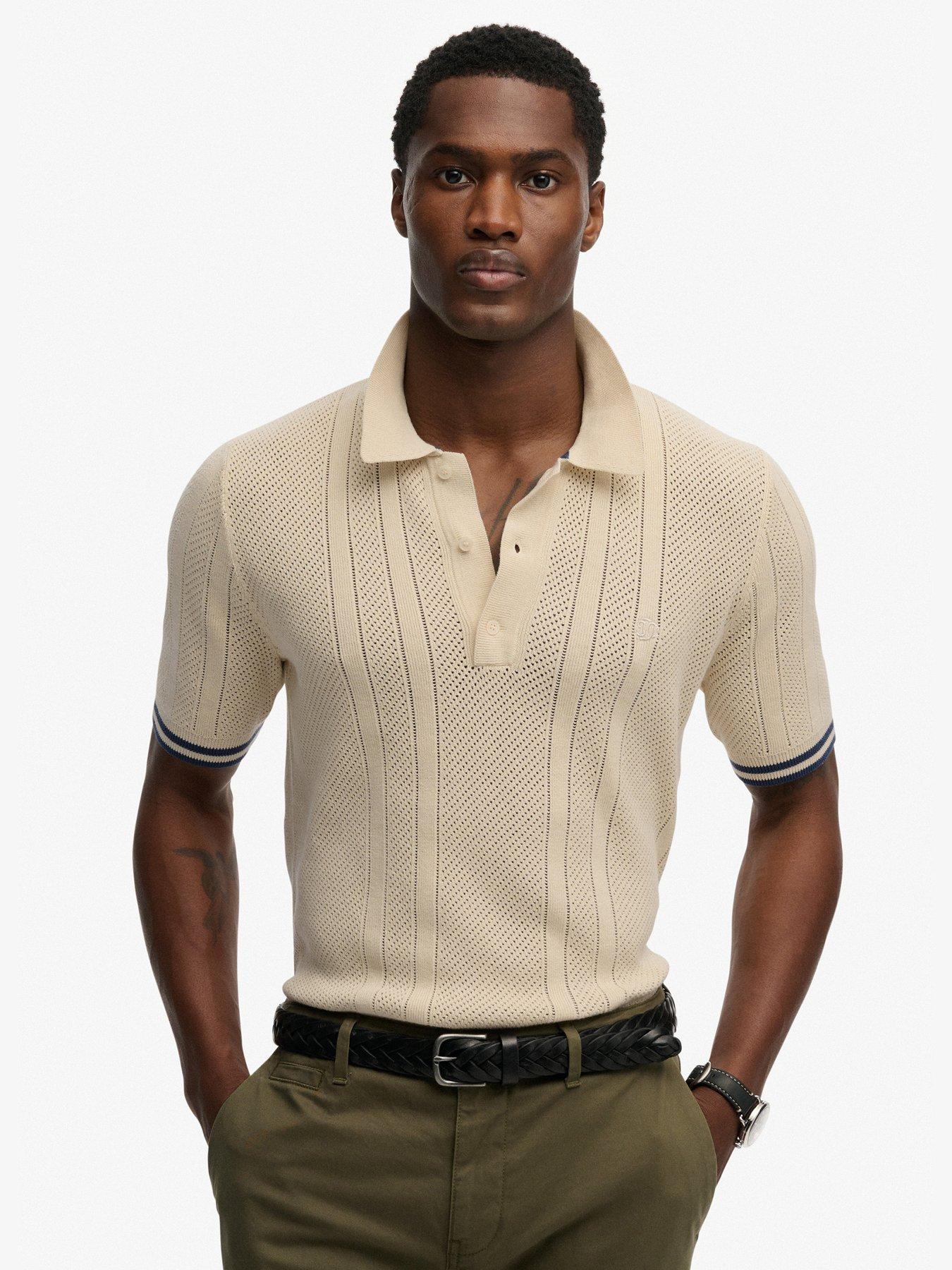 Superdry Knitted Texture Short Sleeve Polo - Beige