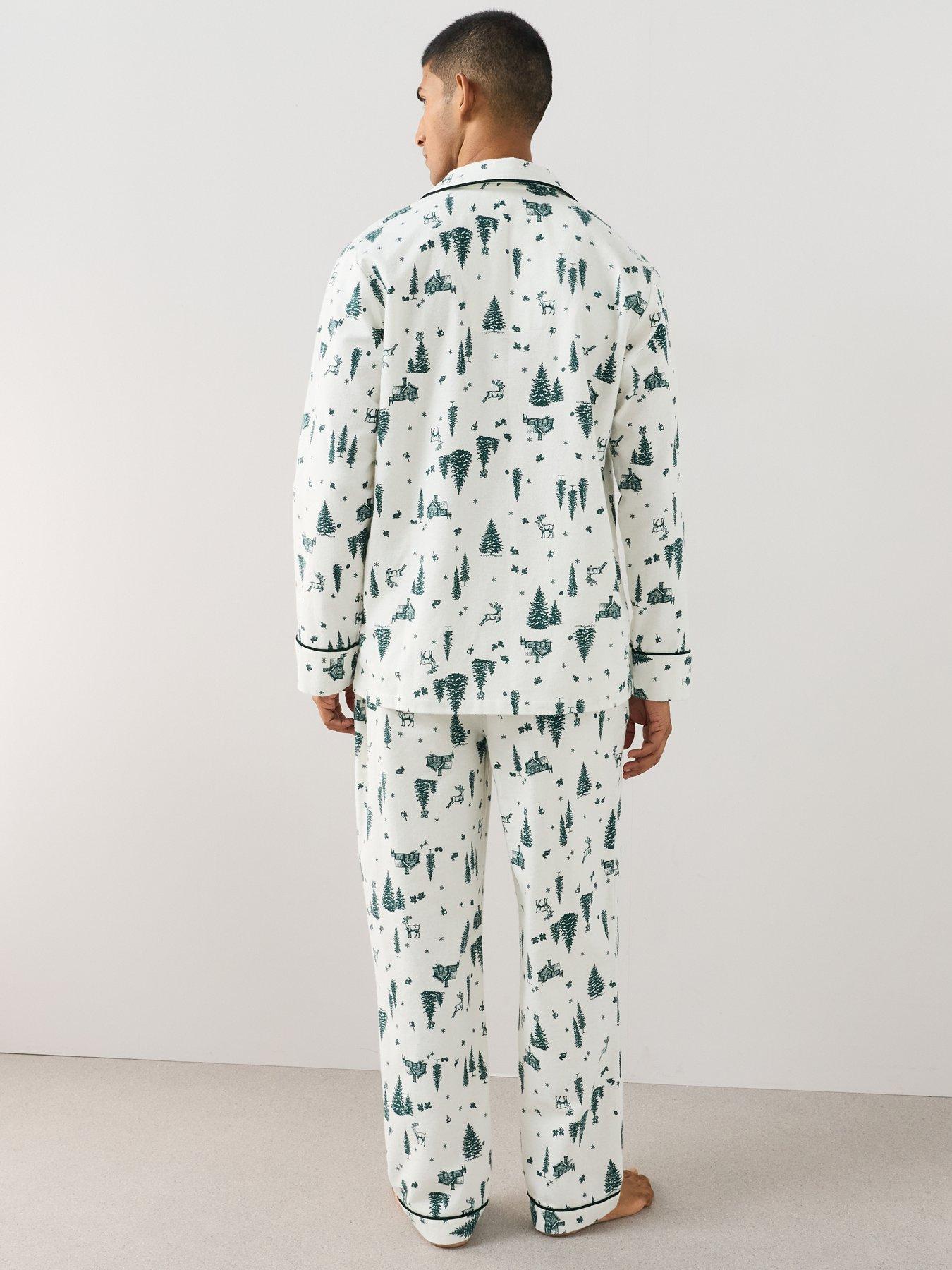 Image 3 of 7 of The Very Collection Mens Family Christmas Pyjama Xmas Tree Brushed Woven Revere Set - Cream