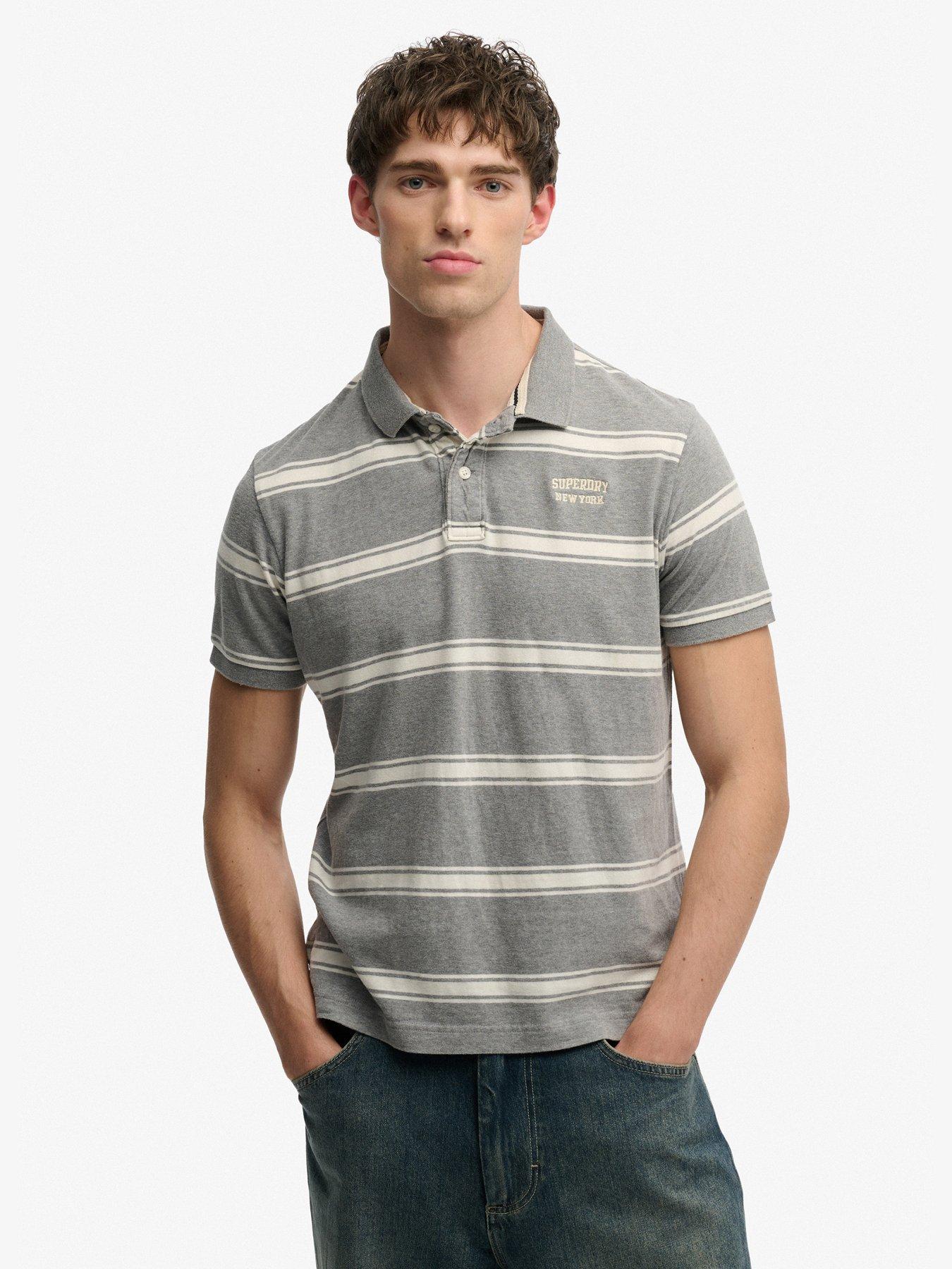 Superdry Vintage Stripe Jersey Short Sleeve Polo Shirt - Grey