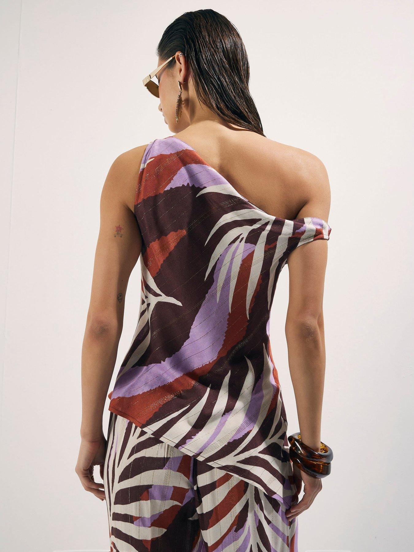  image of river-island-palm-print-top-brown
