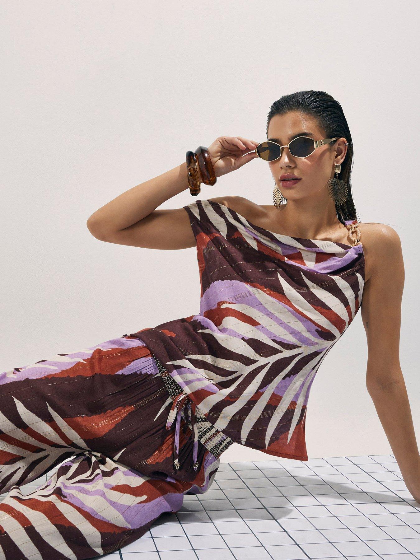 Image 3 of 4 of River Island Leaf Print Co-ord Top - Brown