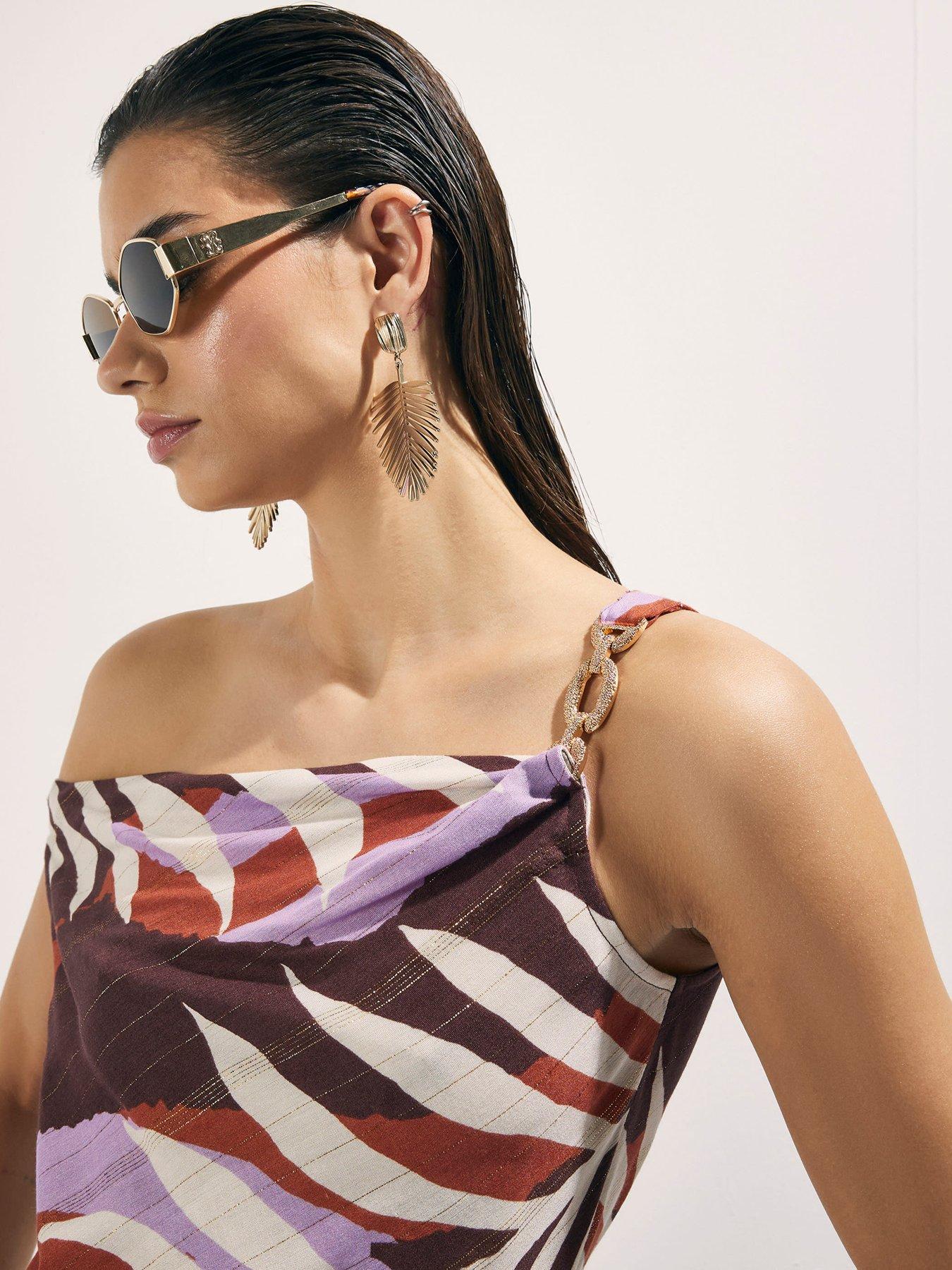 Image 4 of 4 of River Island Leaf Print Co-ord Top - Brown