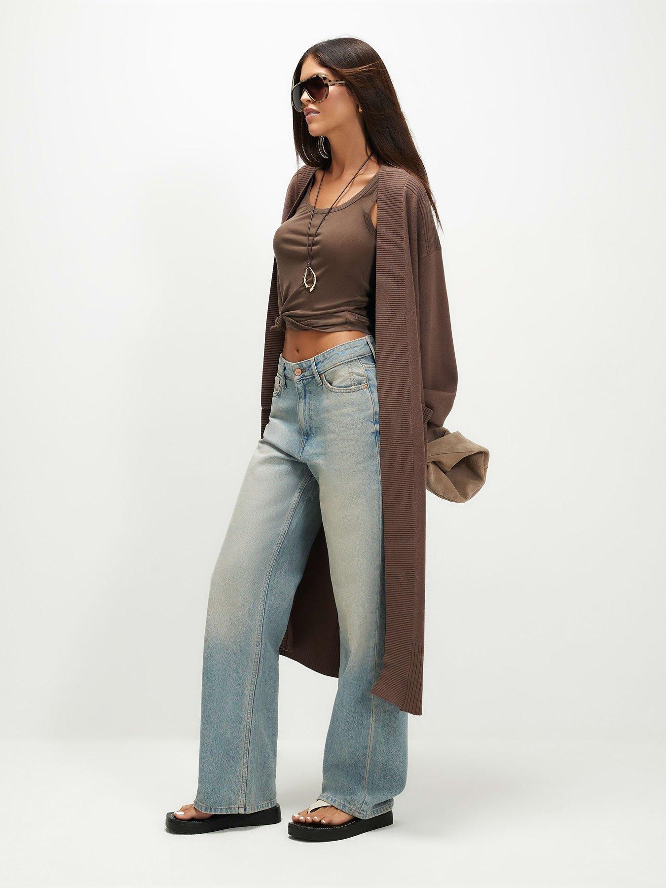 River Island Women's Knitted Ribbed Maxi Cardigan - Beige