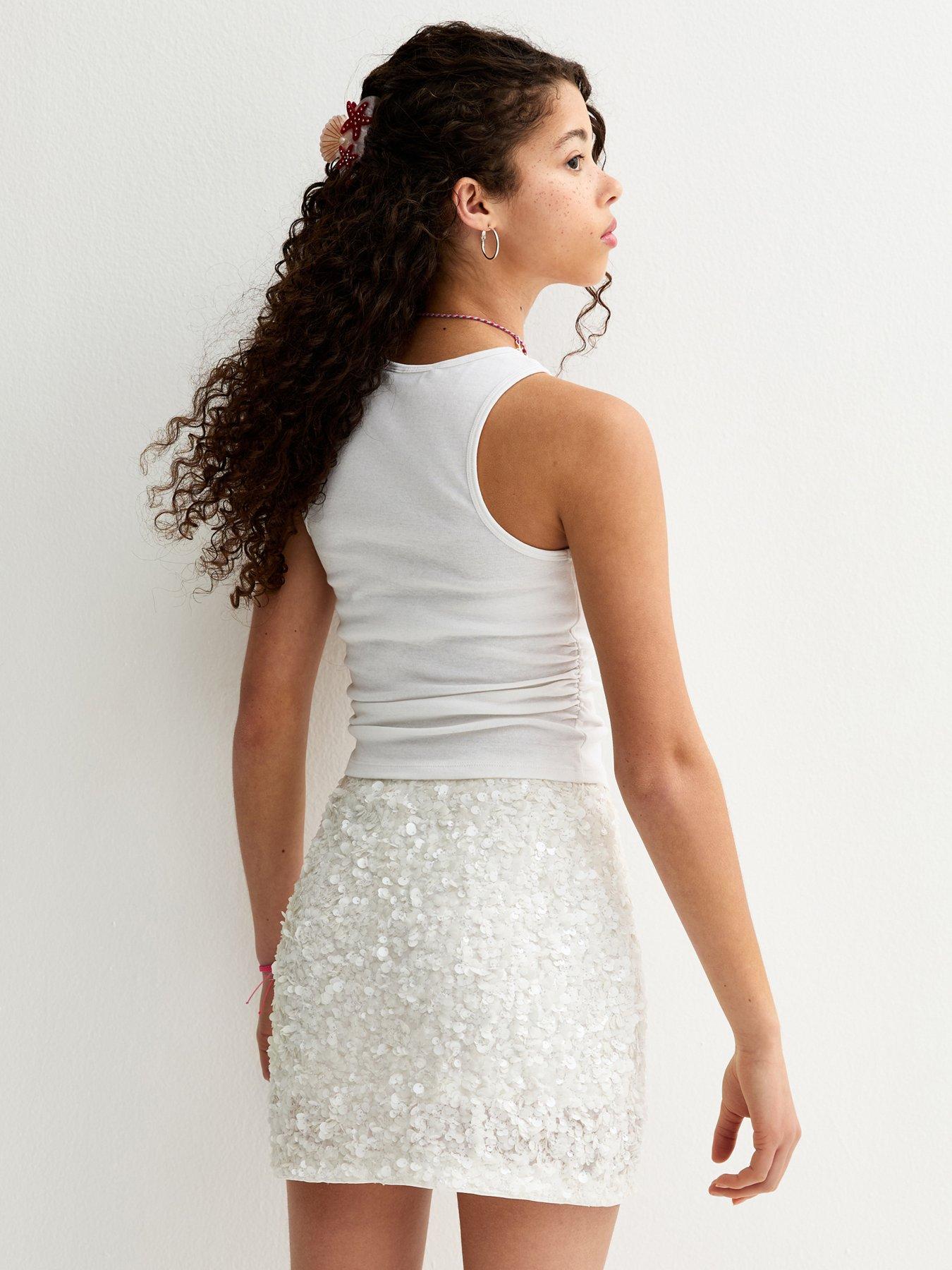 Image 2 of 6 of New Look 915 Girls Beaded Shell Cropped Vest - White