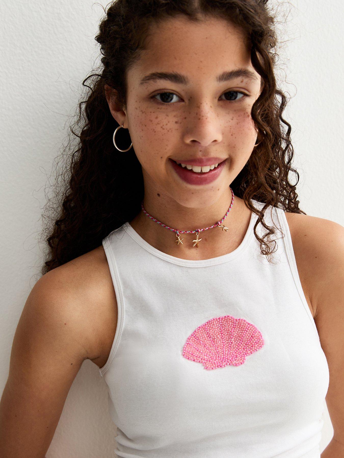 Image 4 of 6 of New Look 915 Girls Beaded Shell Cropped Vest - White