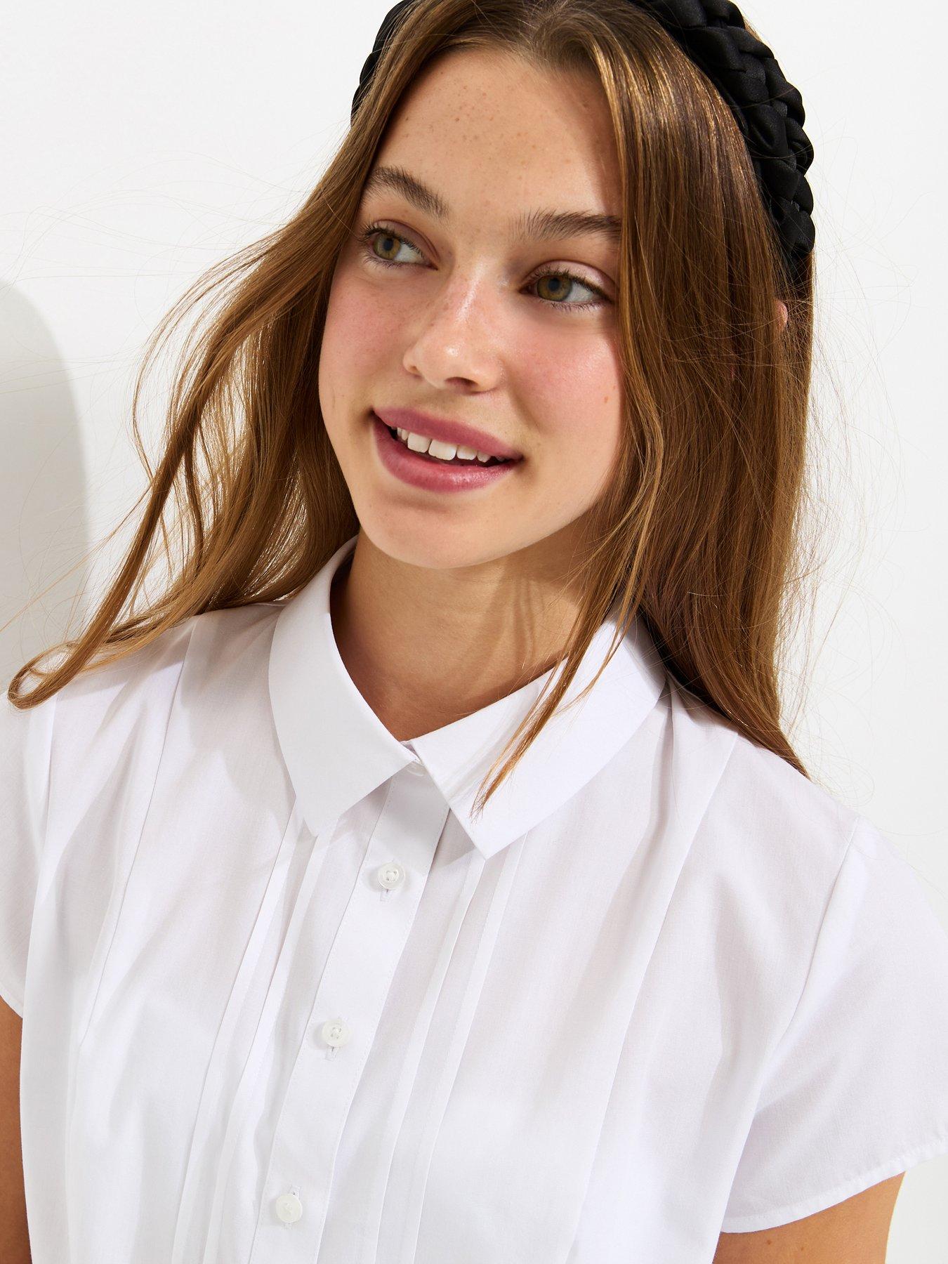 Image 4 of 5 of New Look 915 Girls&nbsp;Pintuck Short Sleeve School Shirt - White