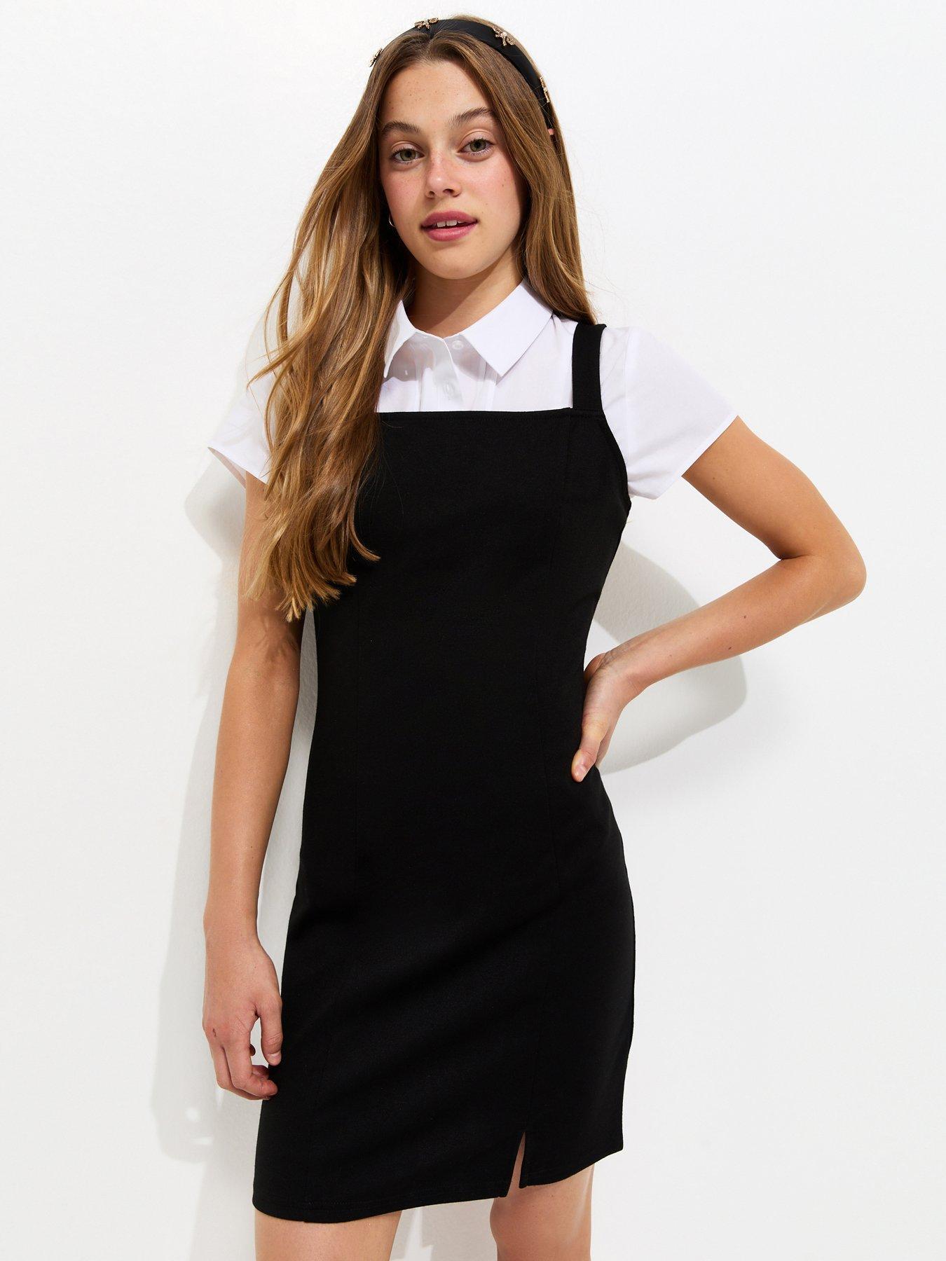 New Look 915 Girls Ponte Jersey Split Hem School Dress - Black