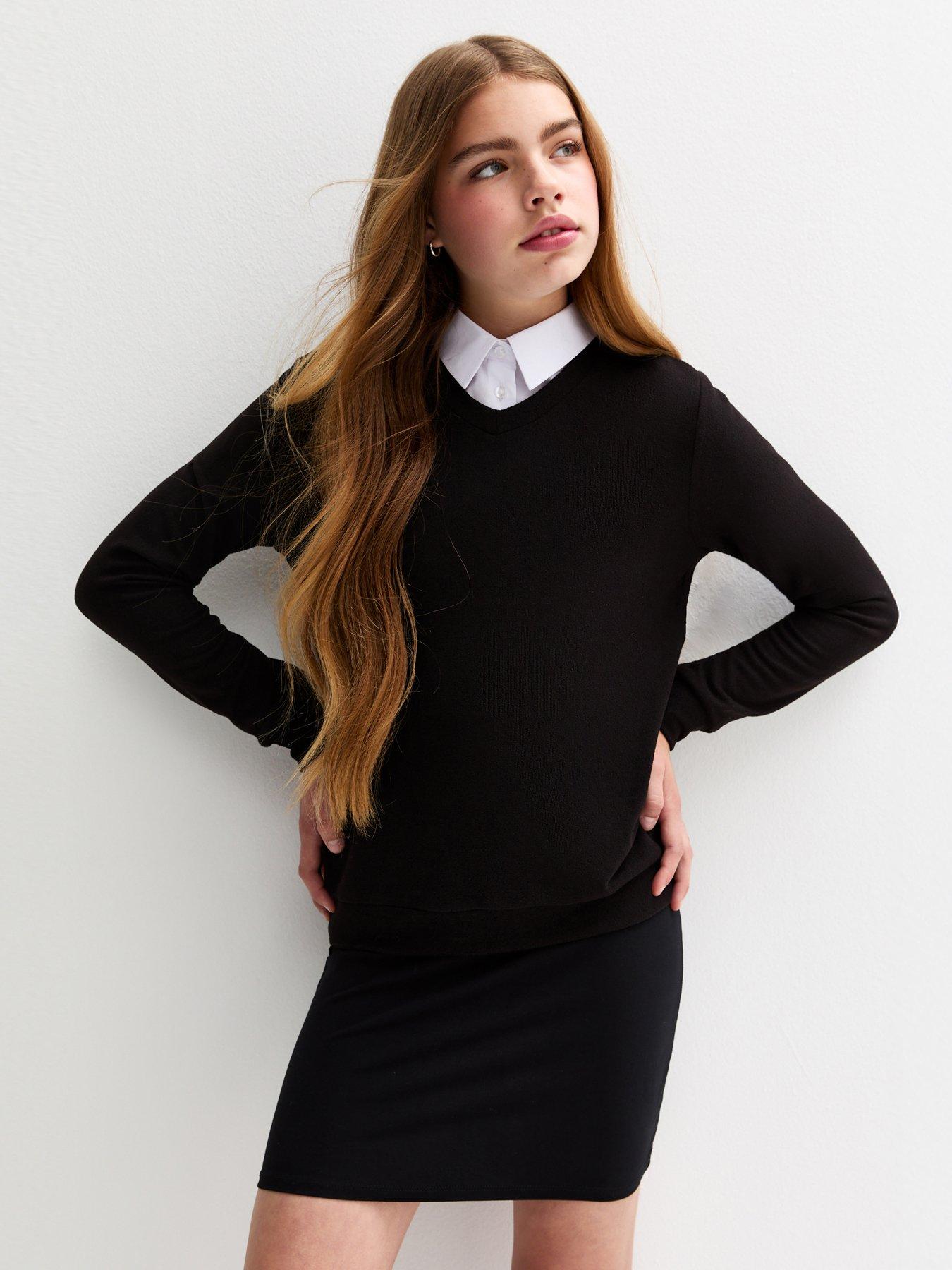 New Look 915 Girls V Neck Knitted School Jumper - Black