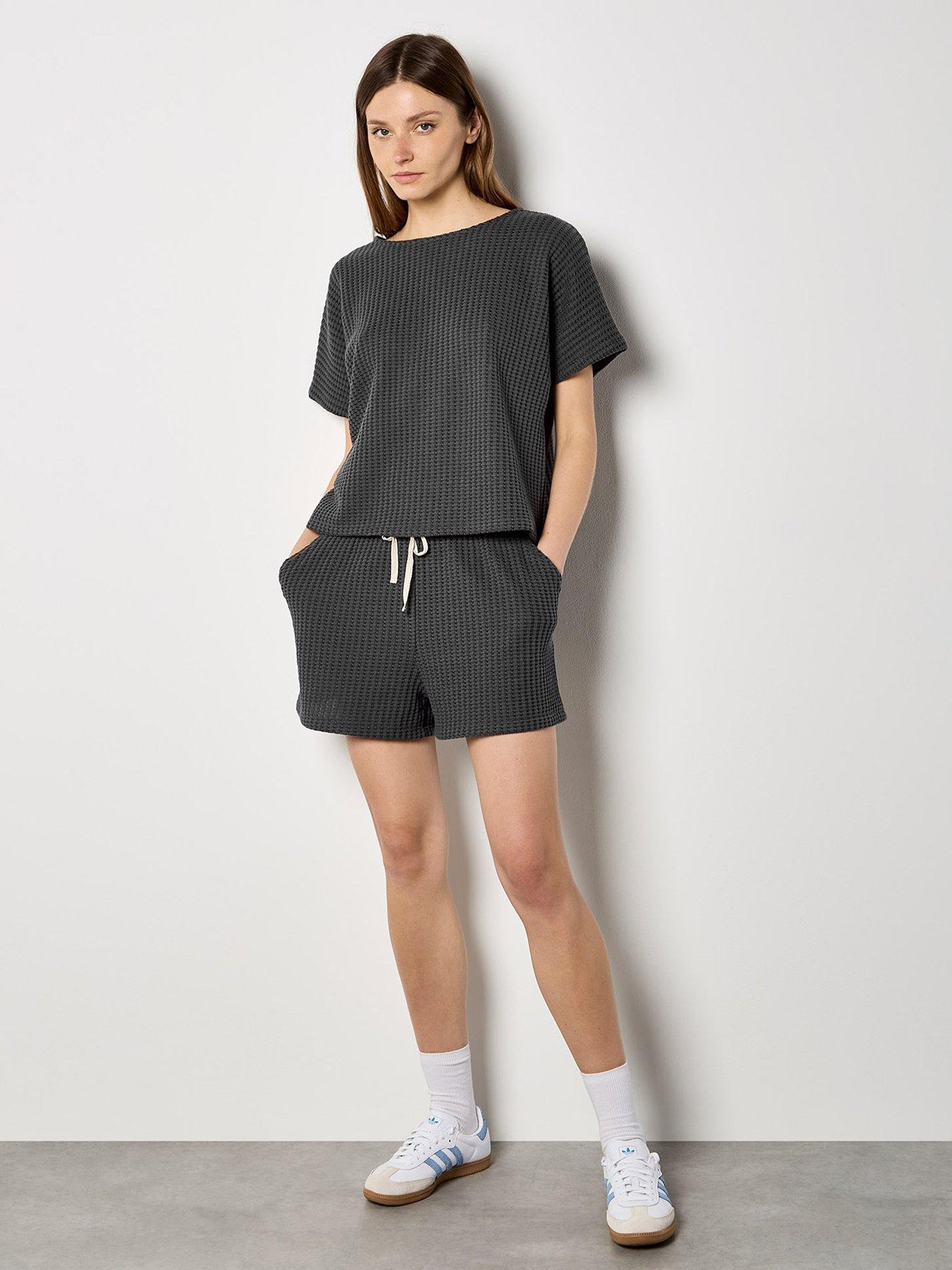 front image of apricot-dry-waffle-fabric-short