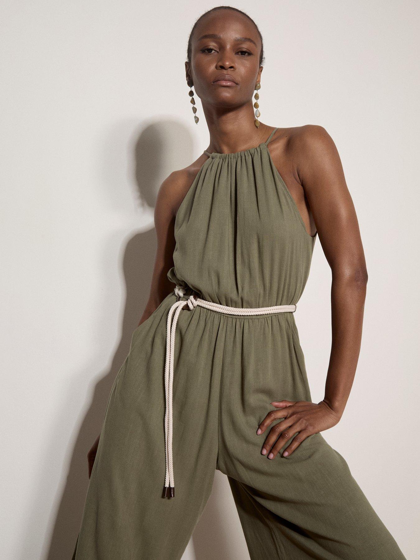 Image 4 of 5 of Apricot Halter Neck Rope Belt Jumpsuit - Green