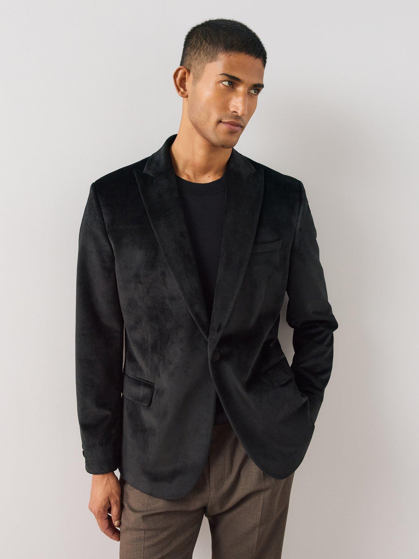 Image 1 of 6 of The Very Collection Mens Slim Fit Velvet-Feel Machine Washable Blazer - Black