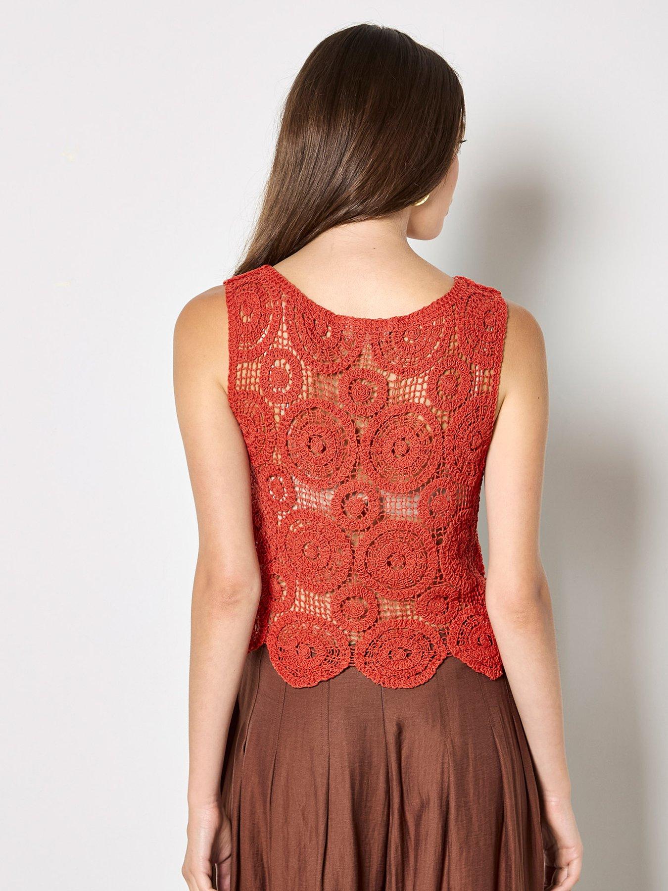 Image 2 of 5 of Apricot Circles Crochet Shell Top - Orange
