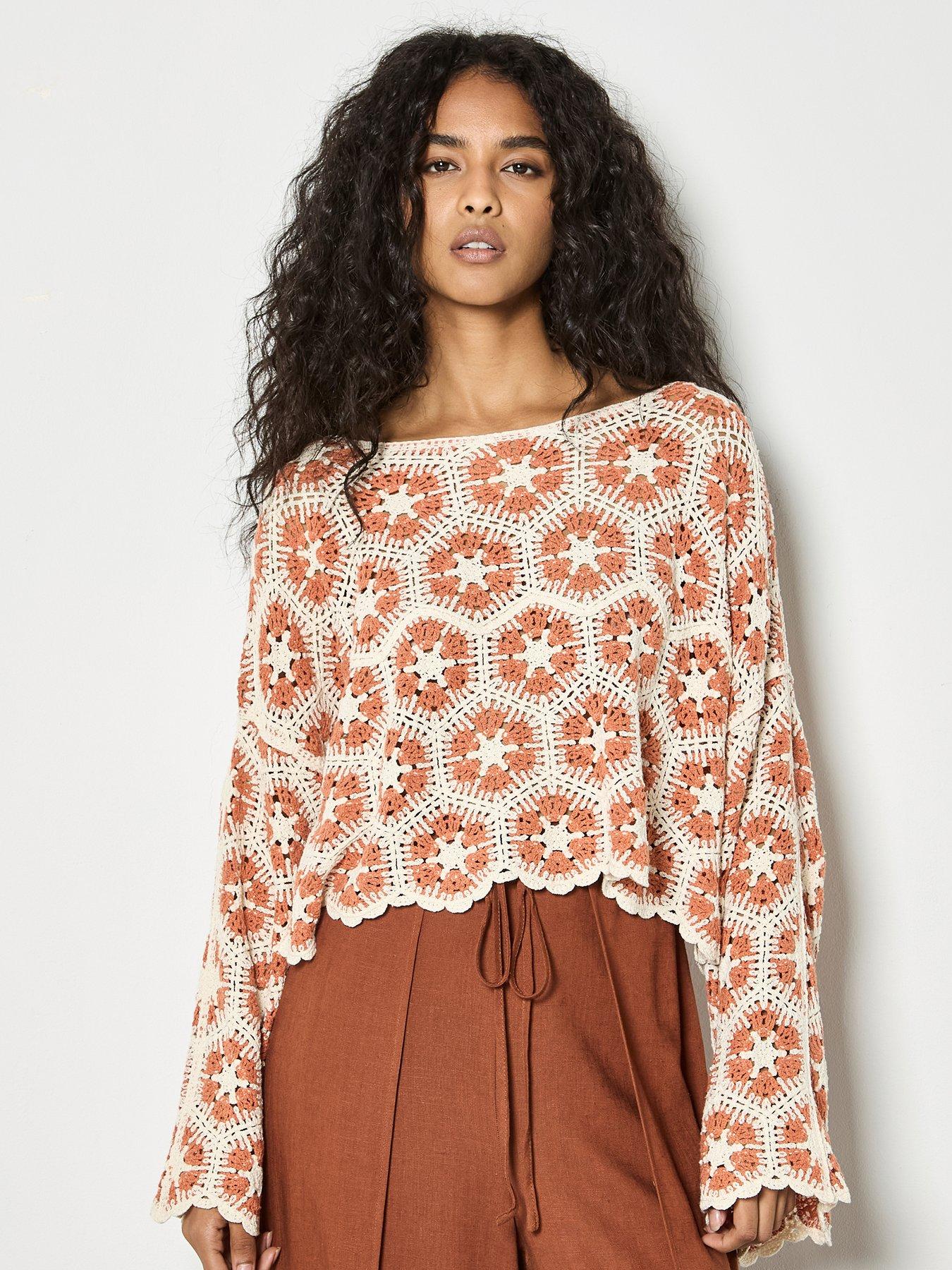 Apricot Crochet Hexagons Top