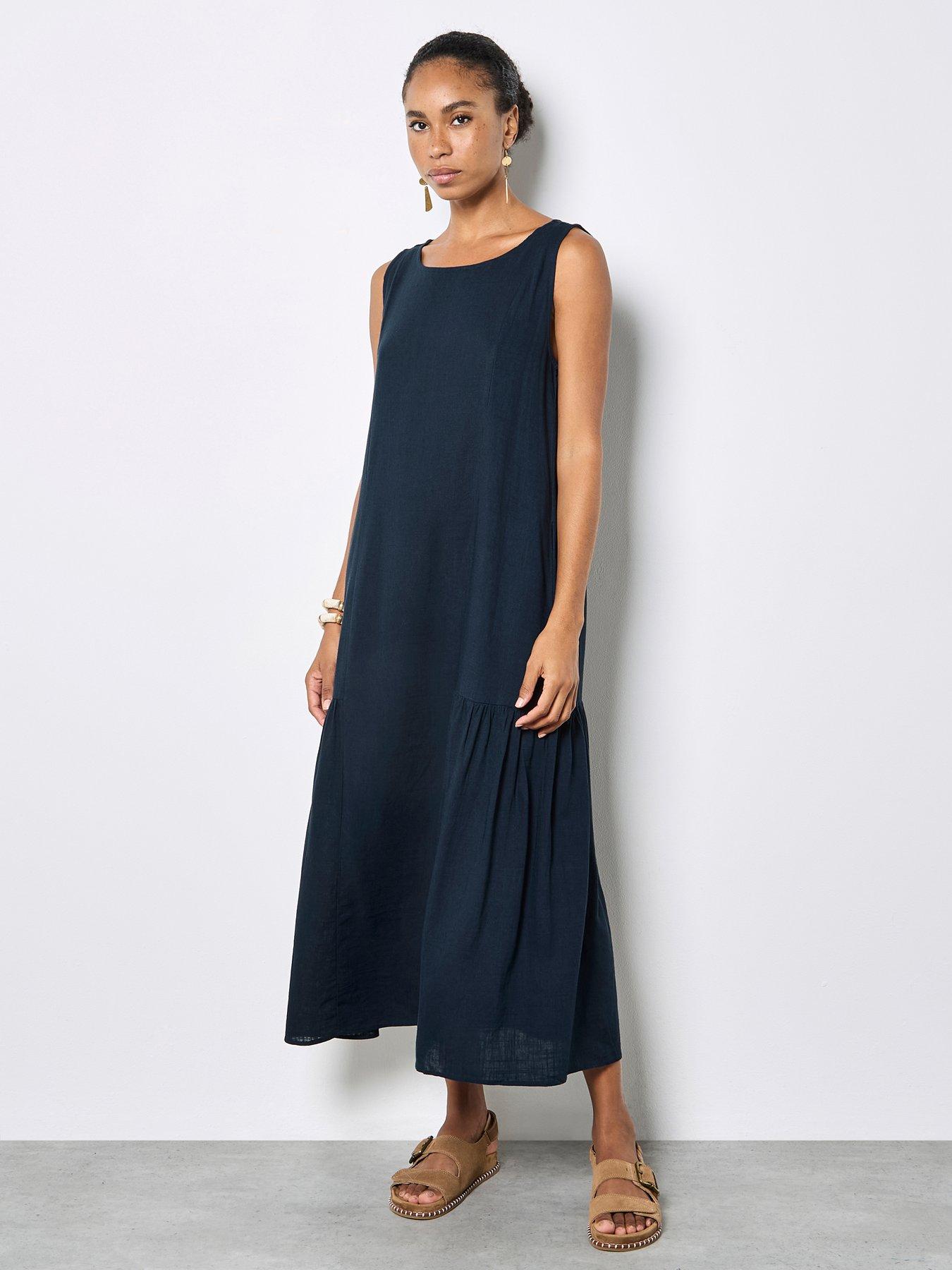 front image of apricot-linen-mix-side-panel-trapeze-dre