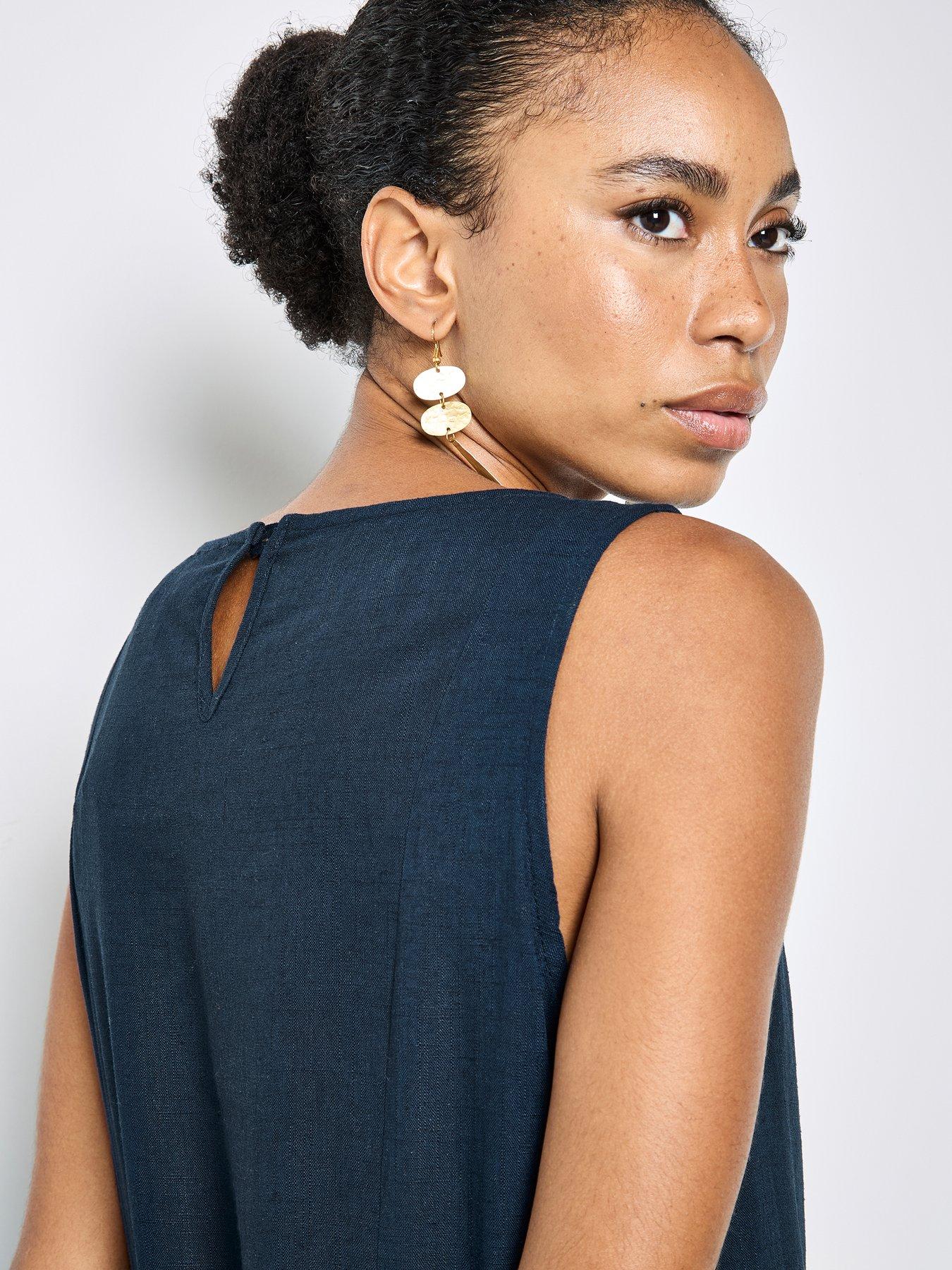  image of apricot-linen-mix-side-panel-trapeze-dre