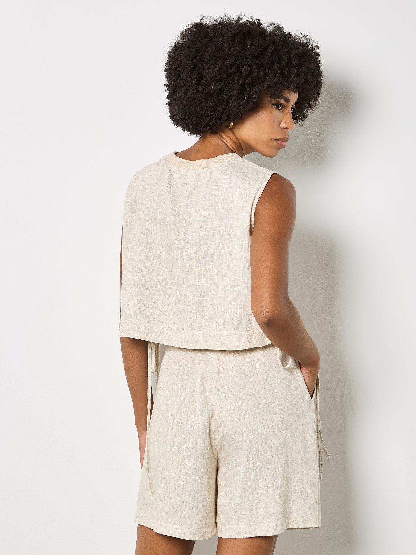 Image 2 of 4 of Apricot Ribbed Neck Side Tie Shell Top - Cream