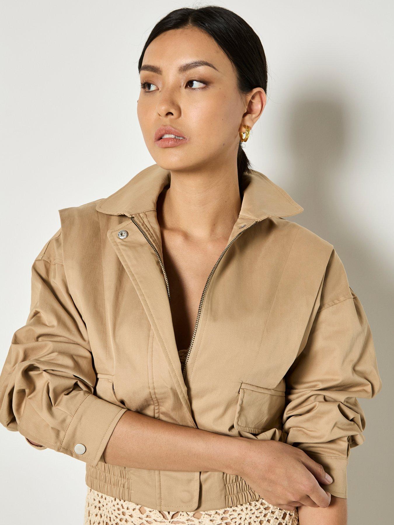  image of apricot-shoulder-pleat-crop-jacket-cream