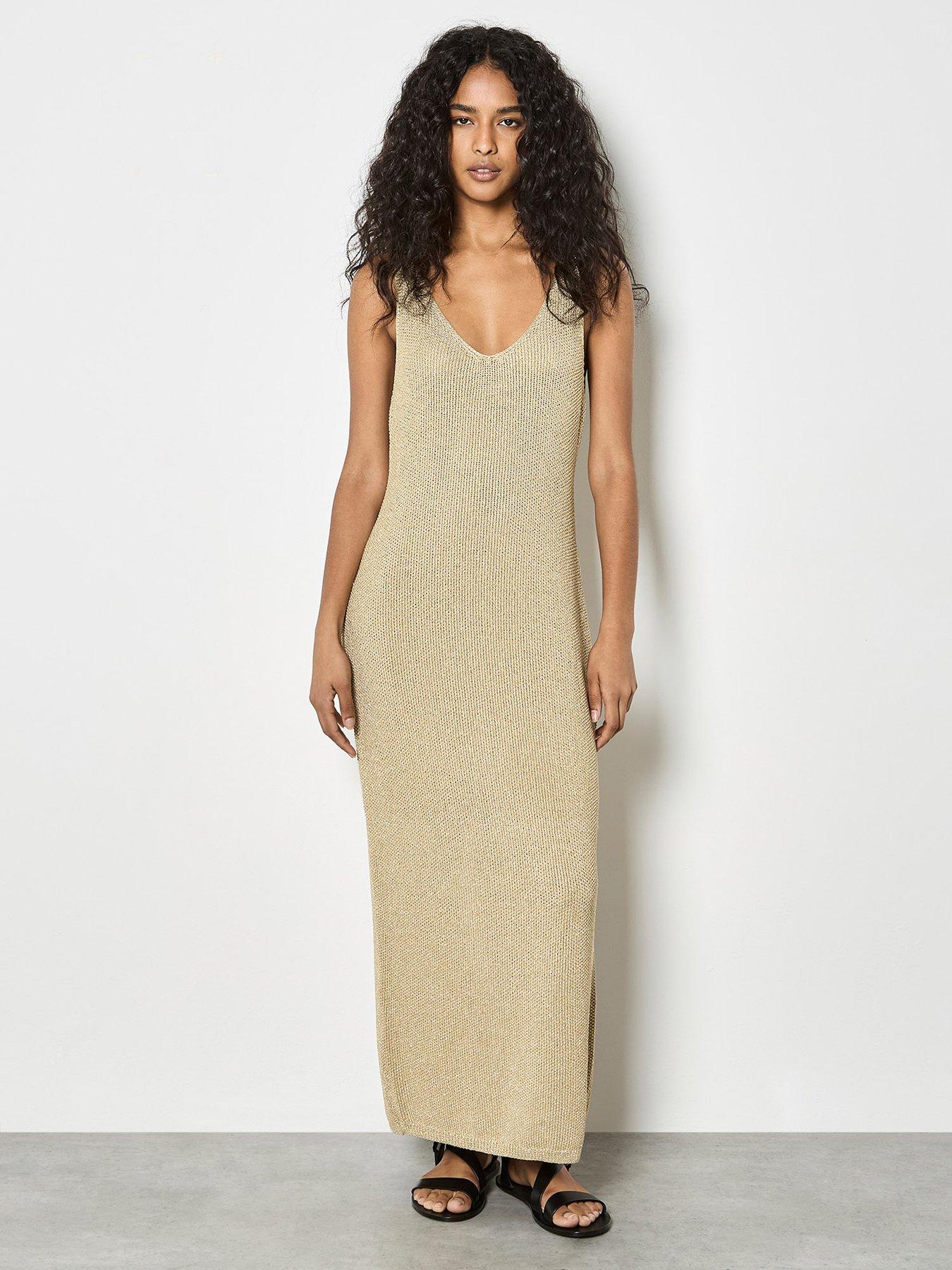 Image 3 of 5 of Apricot Sparkle Knitted Dress - Gold
