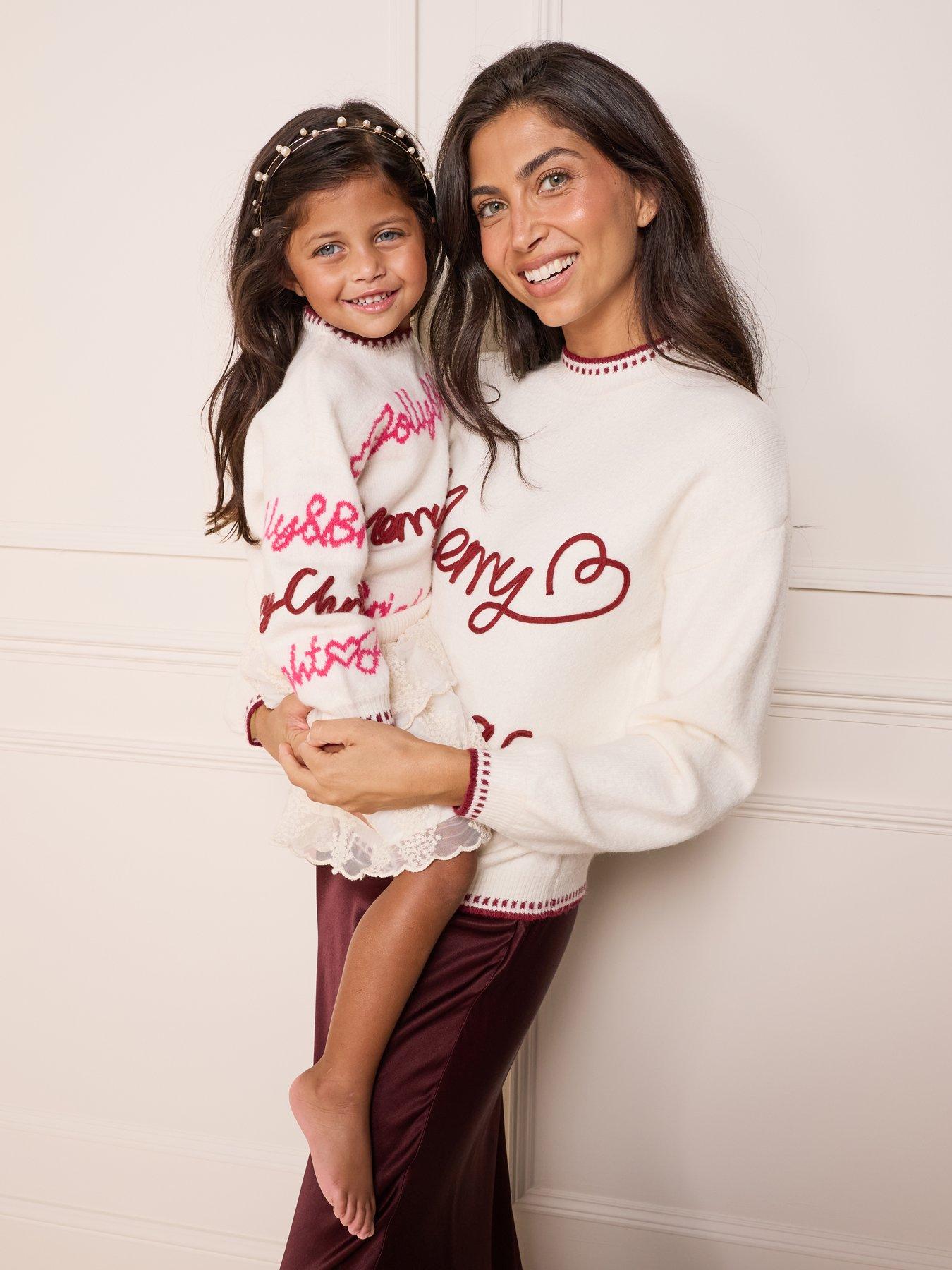 Image 1 of 5 of The Very Collection Girls Festive 3D Slogan Knit Soft Touch Jumper - Cream